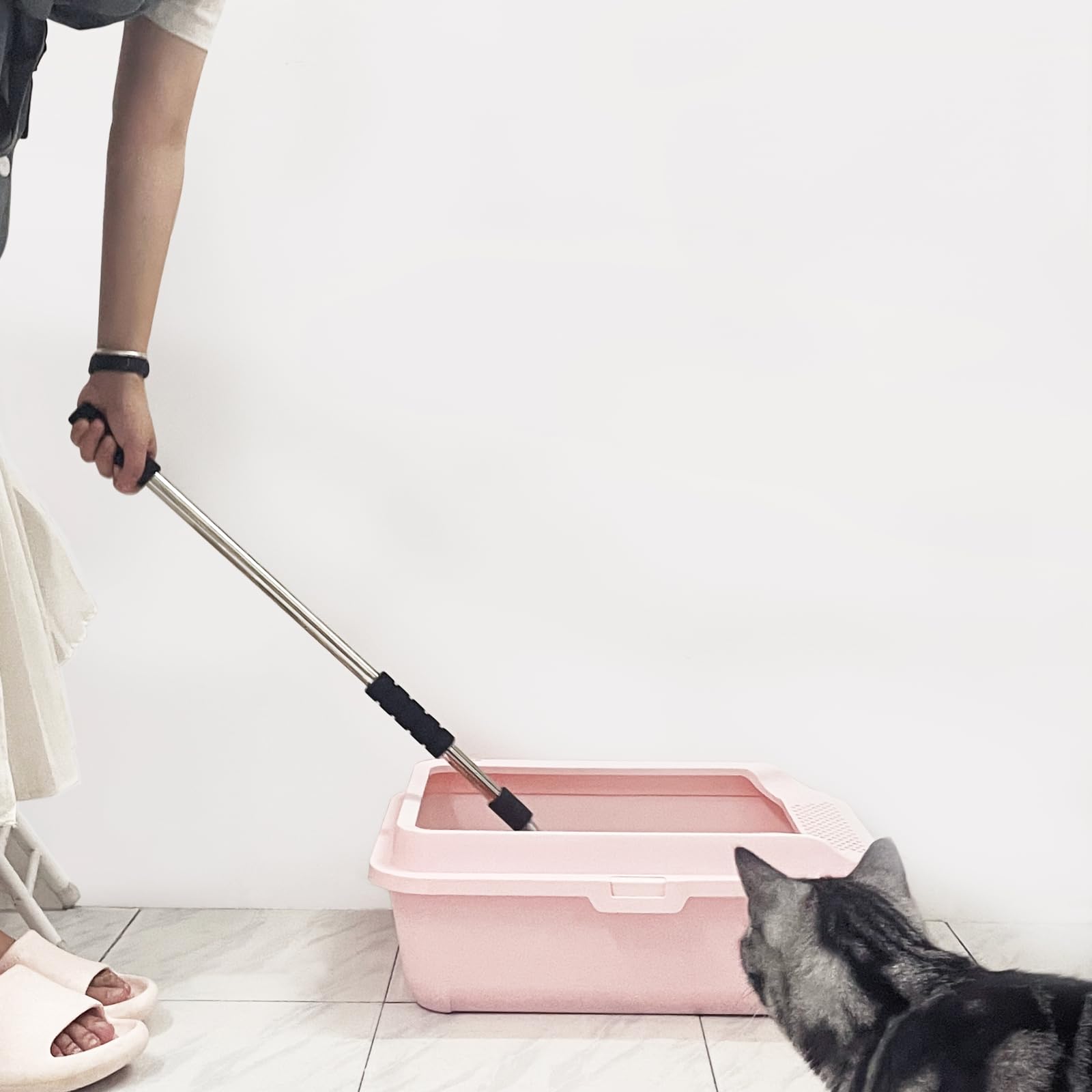 Depets Cat Litter Scoop, Metal Litter Scooper With Deep Shovel, Detachable Long Handle Cat Litter Sifter With Holder, Large Dura