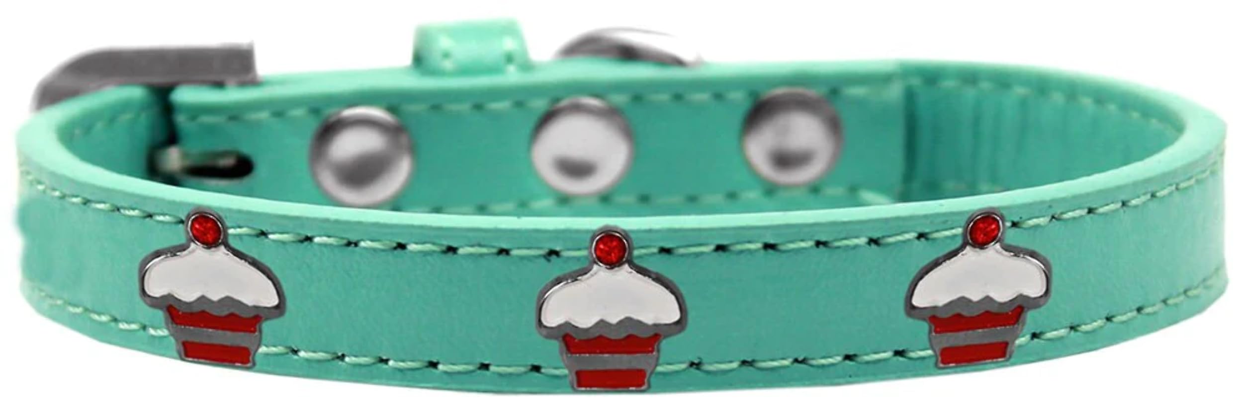 Dog, Puppy & Pet Widget Fashion Collar, Red Cupcake Aqua 10