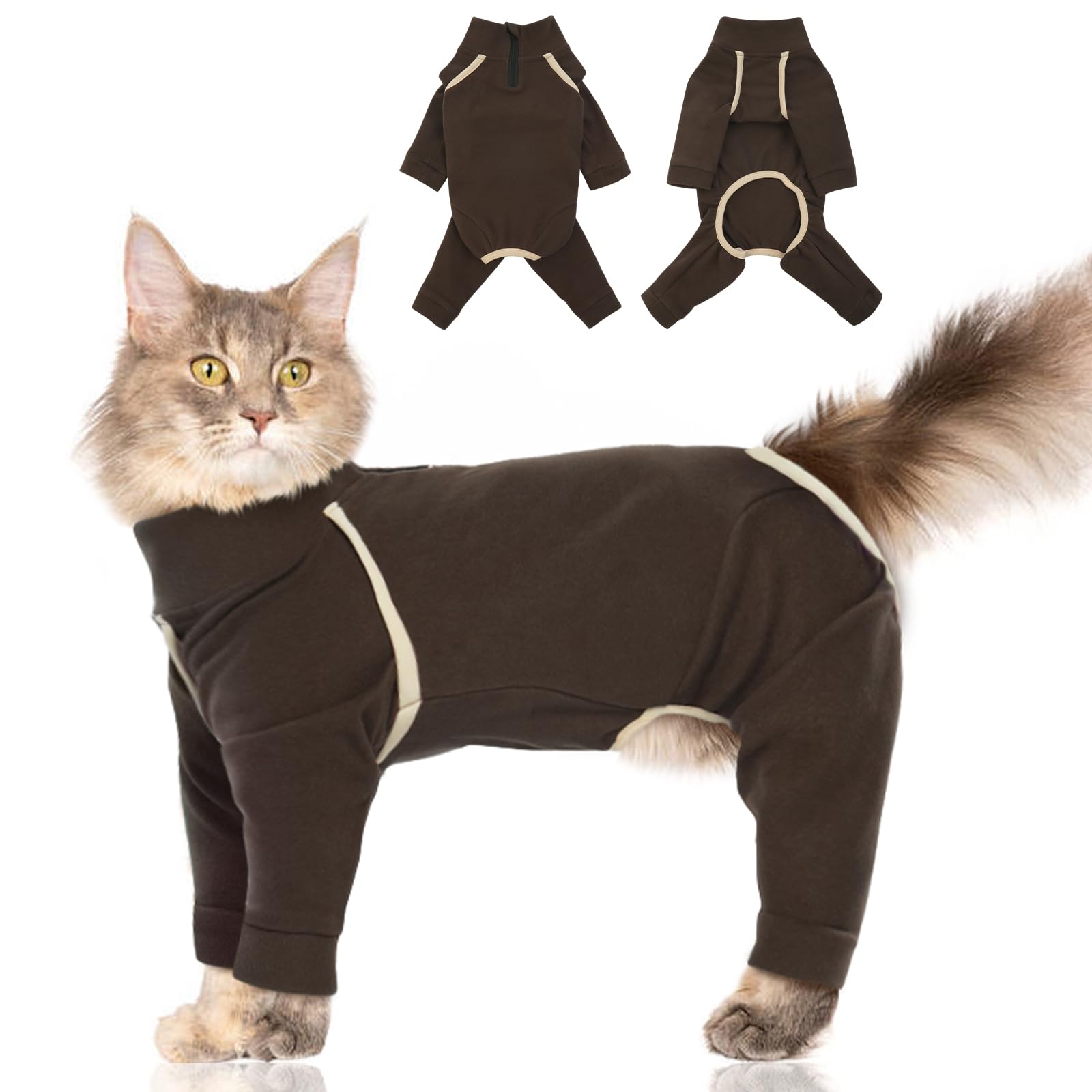 Cat Pajamas - Coffee, L - Prevents Hair Loss, Sticky Hair Clothes, Sphynx Clothes, Anti-Licking Or Skin Disease Recovery Suit Fo