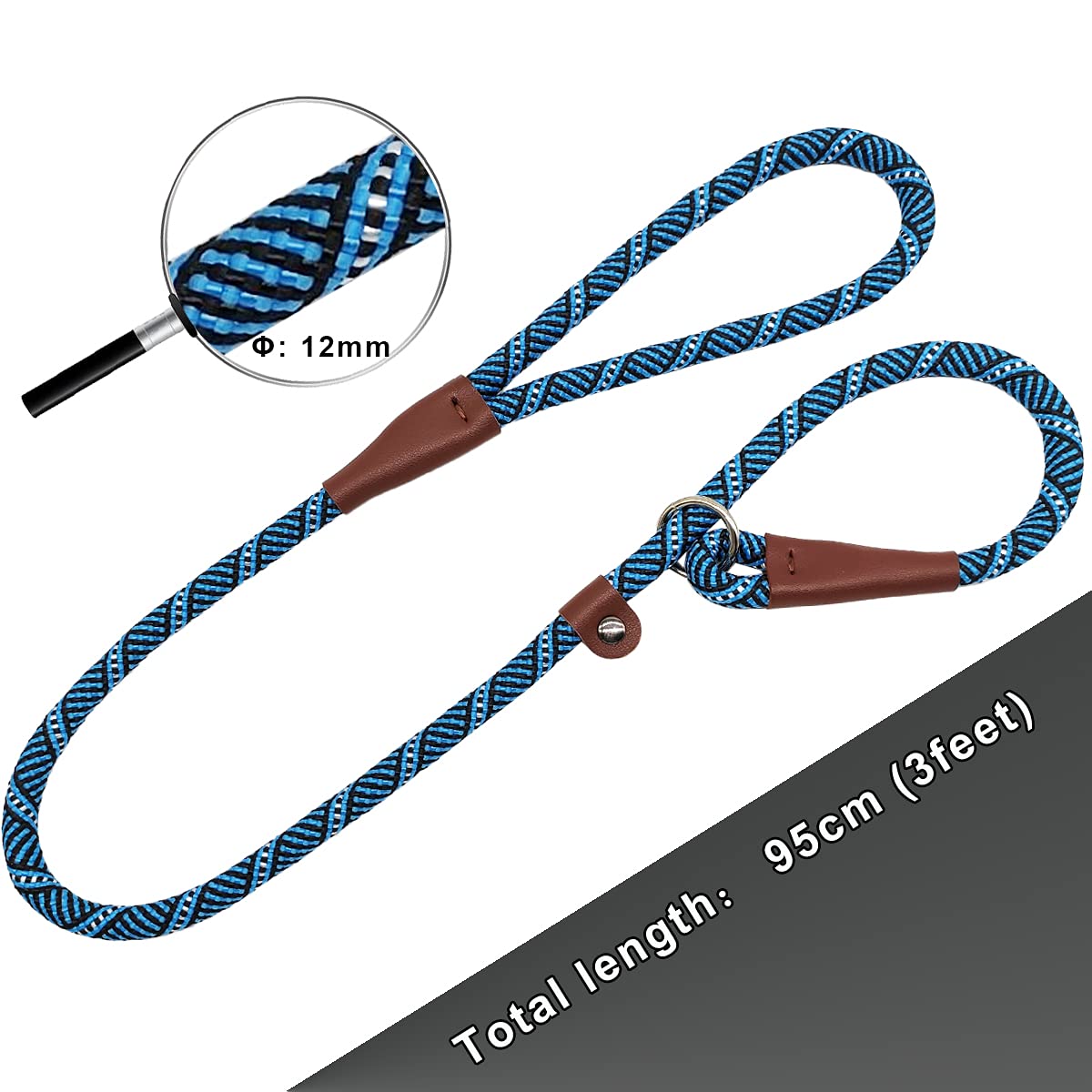 Sepxufore 3 Ft Slip Lead Dog Leash, 1/2 Inch Rope Dog Walking And Training Lead, No Pull Strong Nylon Leash Great For Medium And Large (Blue)