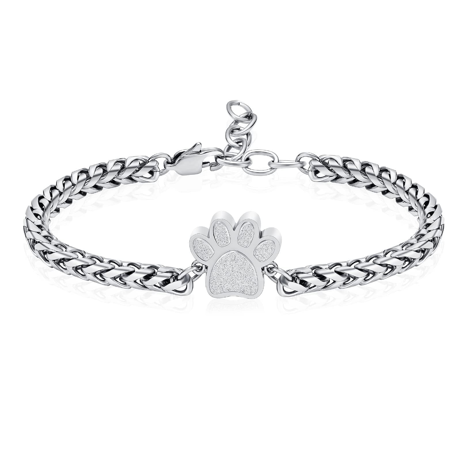 constantlife Cremation Bracelet for Pets Ashes - Dog Paw Pendant Bangle Stainless Steel Memorial Urn Jewelry (Y-Silver)