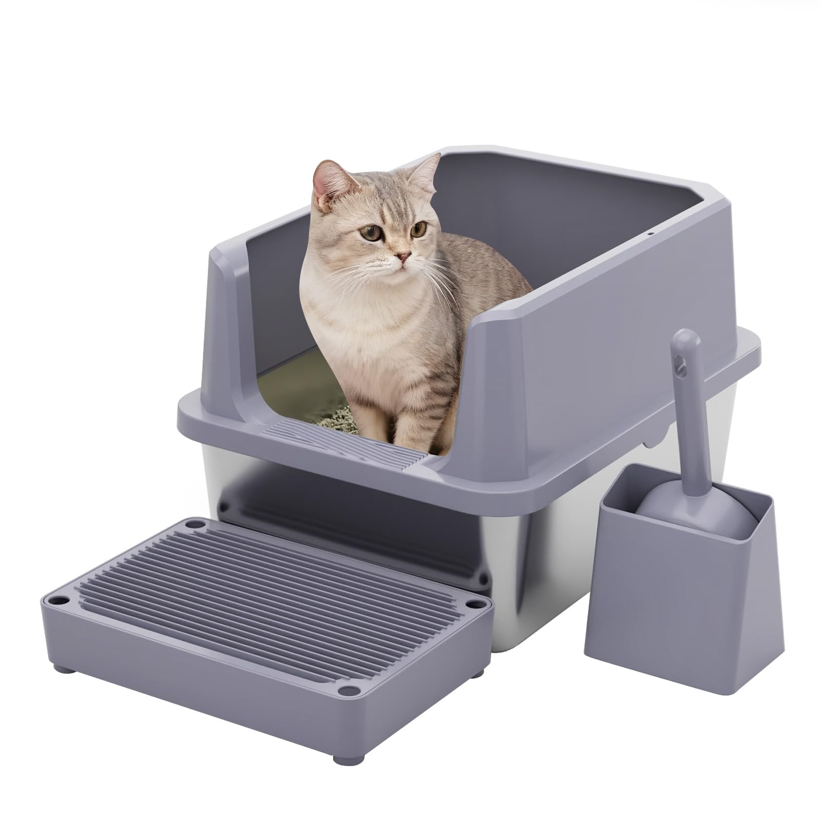 RIZZARI Cat Litter Box: Pink Stainless Steel Wont Trap Odors - Easy Rinse Clean Non-Porous - Open Top Design - 11.6 High Sides -