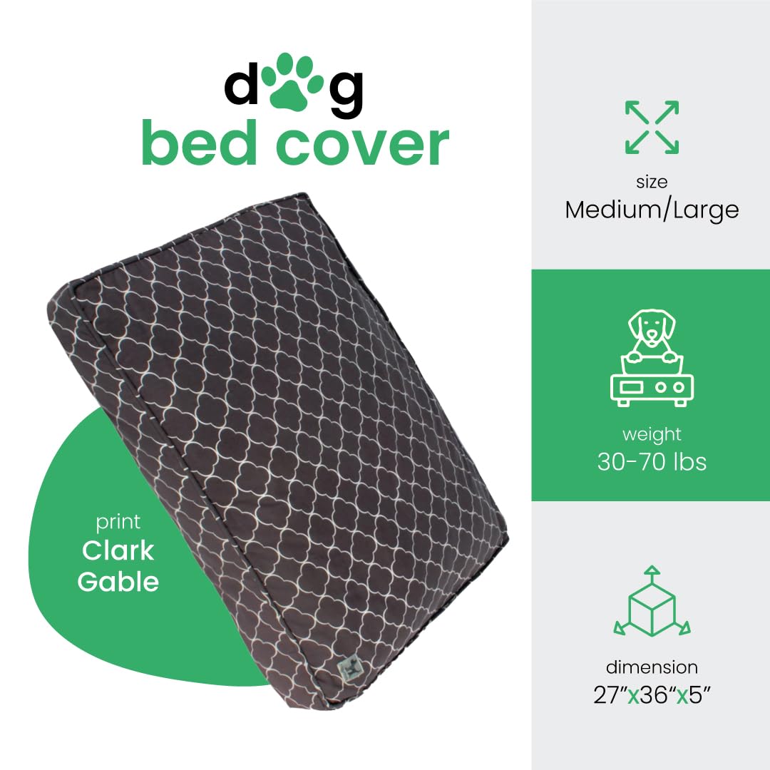 Molly Mutt Medium To Large Dog Bed Cover- Clark Gable Print - Measures 27   X36   X5 - 100% Cotton - Durable - Breathable - Sust