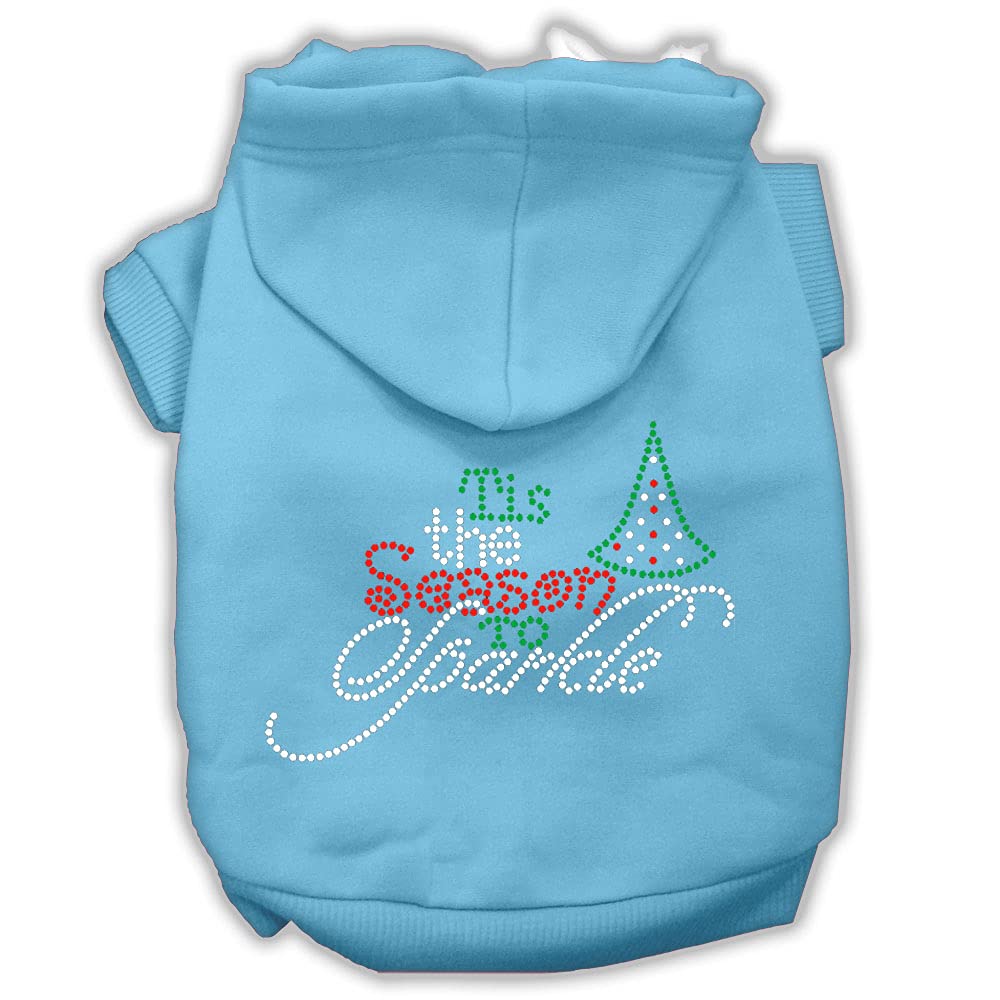 Christmas Pet, Dog & Cat Hoodie Rhinestone, 'Tis The Season To Sparkle' Baby Blue Sm (3-6 Lbs.)