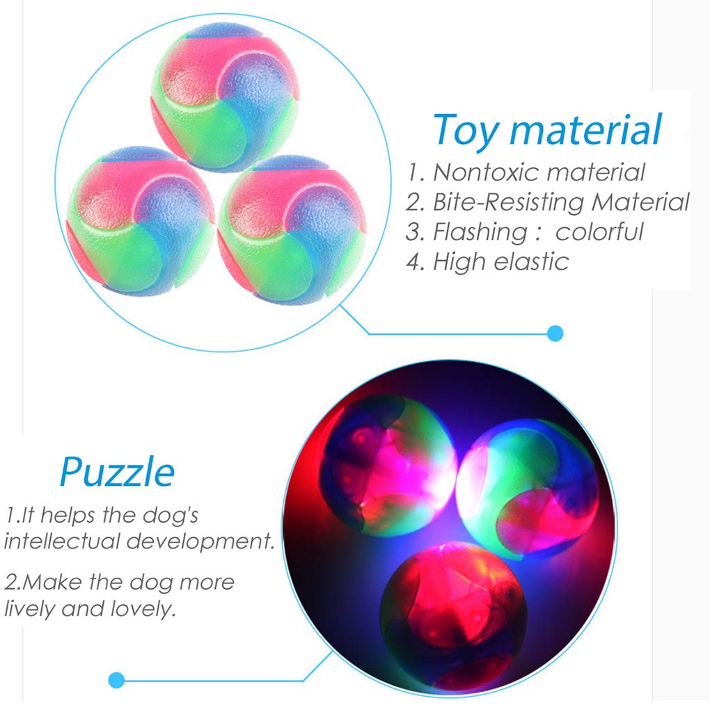 Fineinno 4 Pcs Light Up Dog Balls Flashing Elastic Ball Glow In The Dark Interactive Pet Toys For Puppy, Cats, Dogs