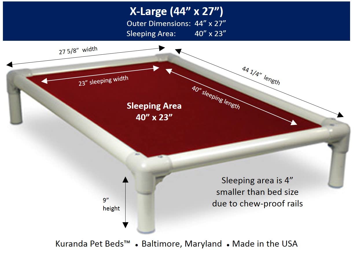 Kuranda Chewproof Bed - Almond PVC - 44'' x 27'' - Heavy Duty Vinyl - Burgundy