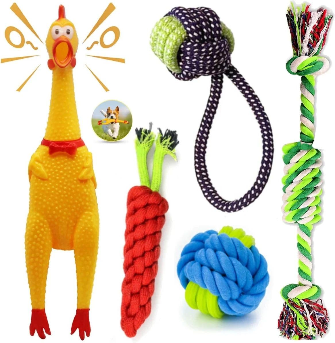 Agirav Dog Toys |Squawking Chicken Rubber Squeeze Dog Toys(Large)|Chew Rope