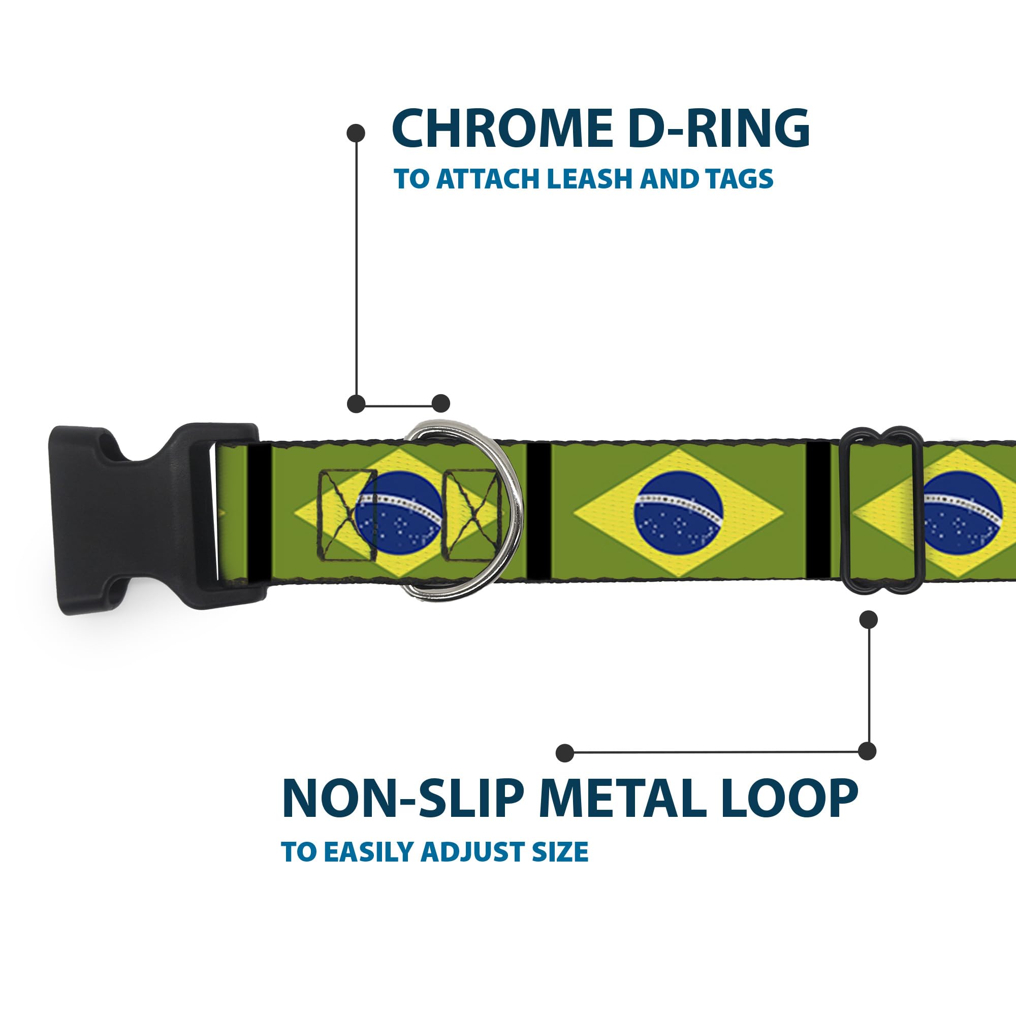 Buckle-Down Plastic Clip Collar - Brazil Flags - 1' Wide - Fits 9-15' Neck - Small