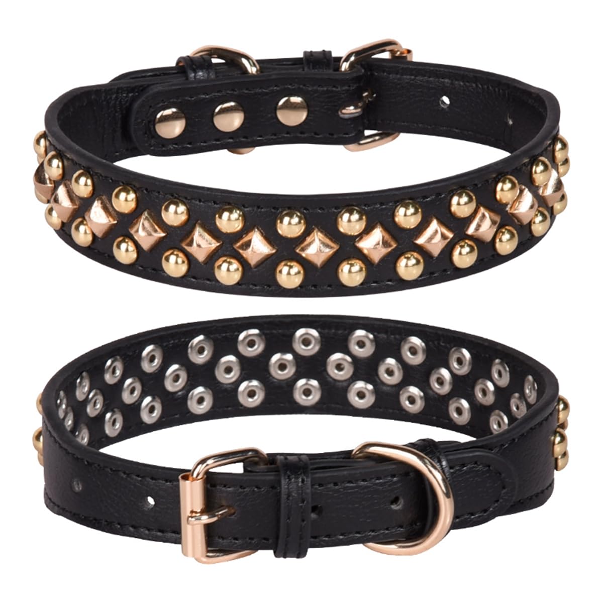 haoyueer Spiked Dog Collar Soft Pu Leather Mushrooms Rivet Spike Studded Puppy Adjustable Pet Collars for Small Breeds (M, Black