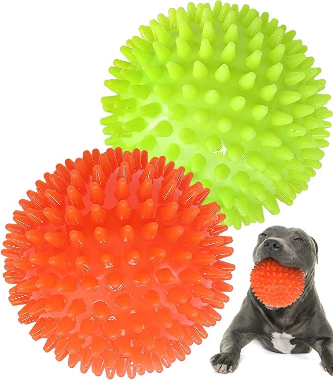 Woofy 4.5 Inch Heavy Duty Aggressive Chewers Squeaky Spike Ball Toys for Clean Teeth and Training Pet Balls for Dogs and Puppies