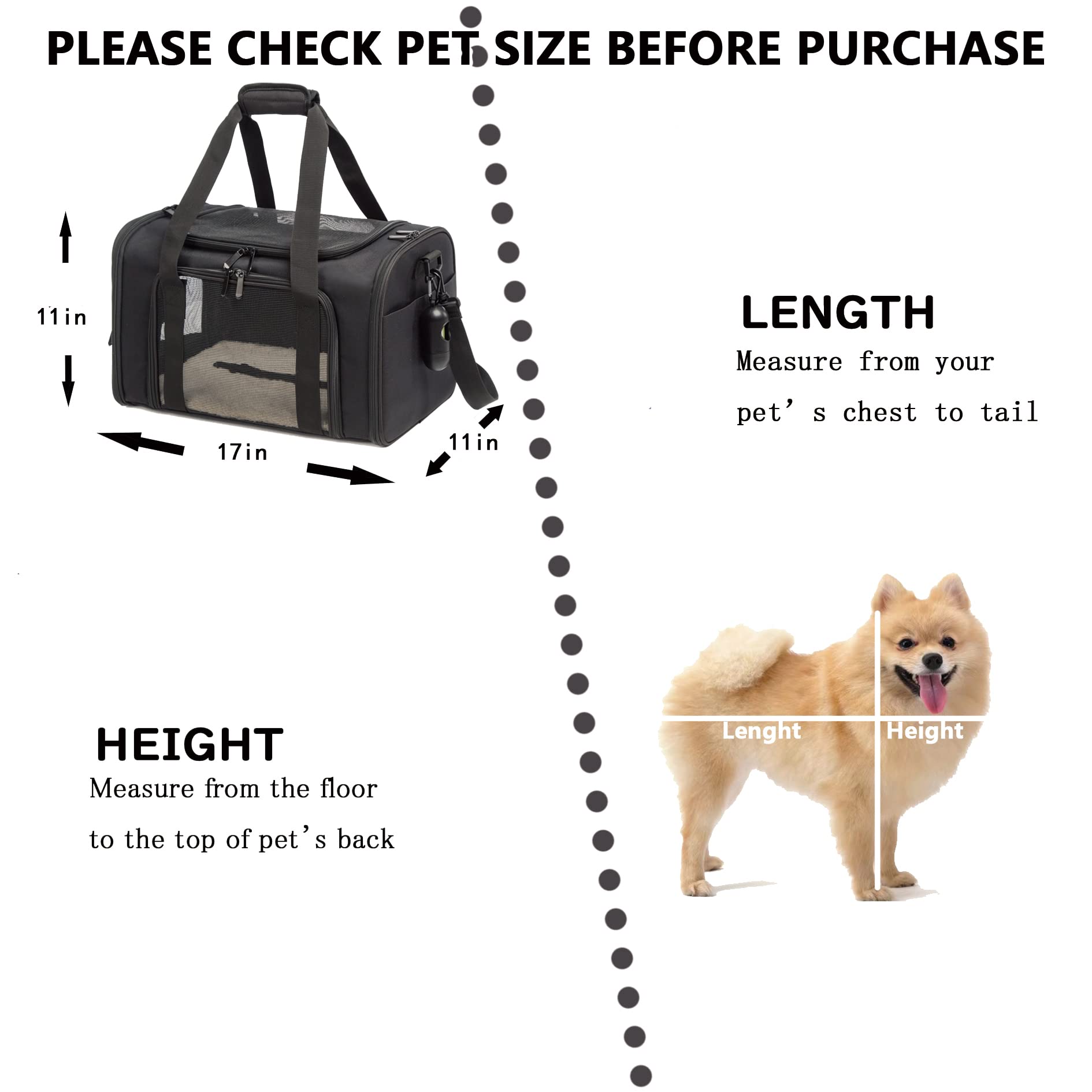 Rosebb Cat Carrier Dog Carrier Pet Carrier Cat Bags For Small Medium Cats Dogs Puppies Of 15 Lbs,Of Airline Approved Small Dog Bag Soft Sided,Collapsible Travel Puppy Carrier (Medium, Black)