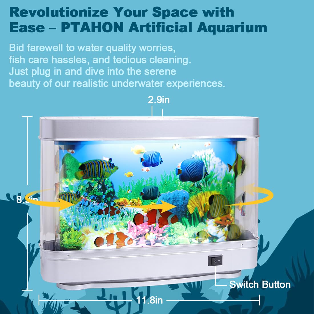 PTAHON Artificial Tropical Fish Decorative Moving Aquarium Lamp - Virtual Ocean Motion. Kids Fake Fish Tank, Baby Aquarium Toy -