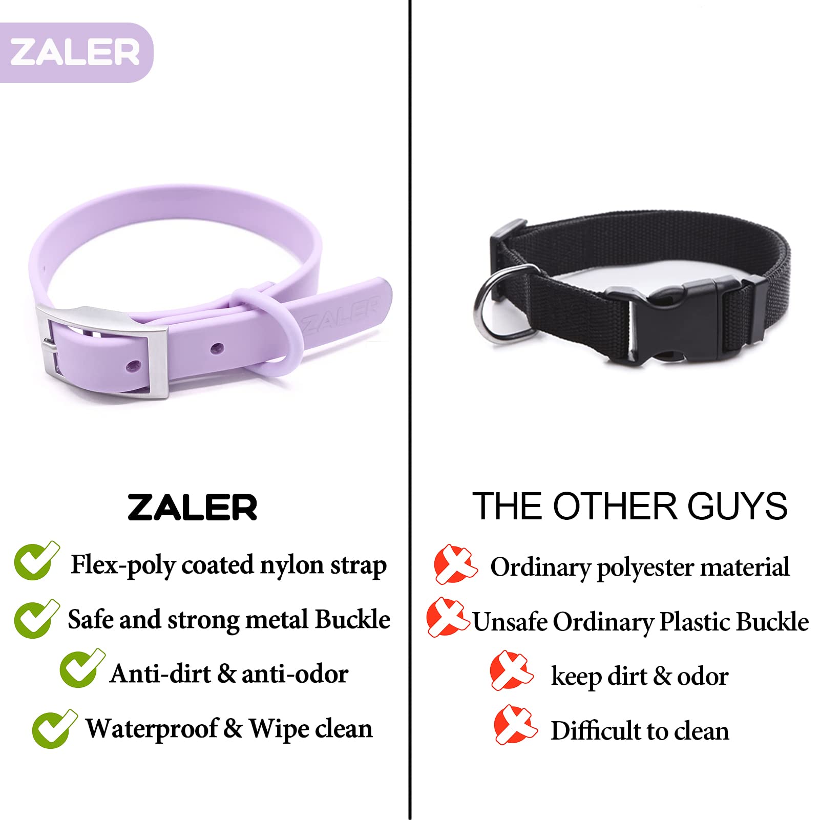 Zaler Waterproof Dog Collar, Adjustable Stinkproof Dog Collars Easy To Clean, Soft Comfortable Pet Collars For Large, Medium Small Dogs (Lilac Purple, M(Length:11.4''-15.4''; Width:0.75''))