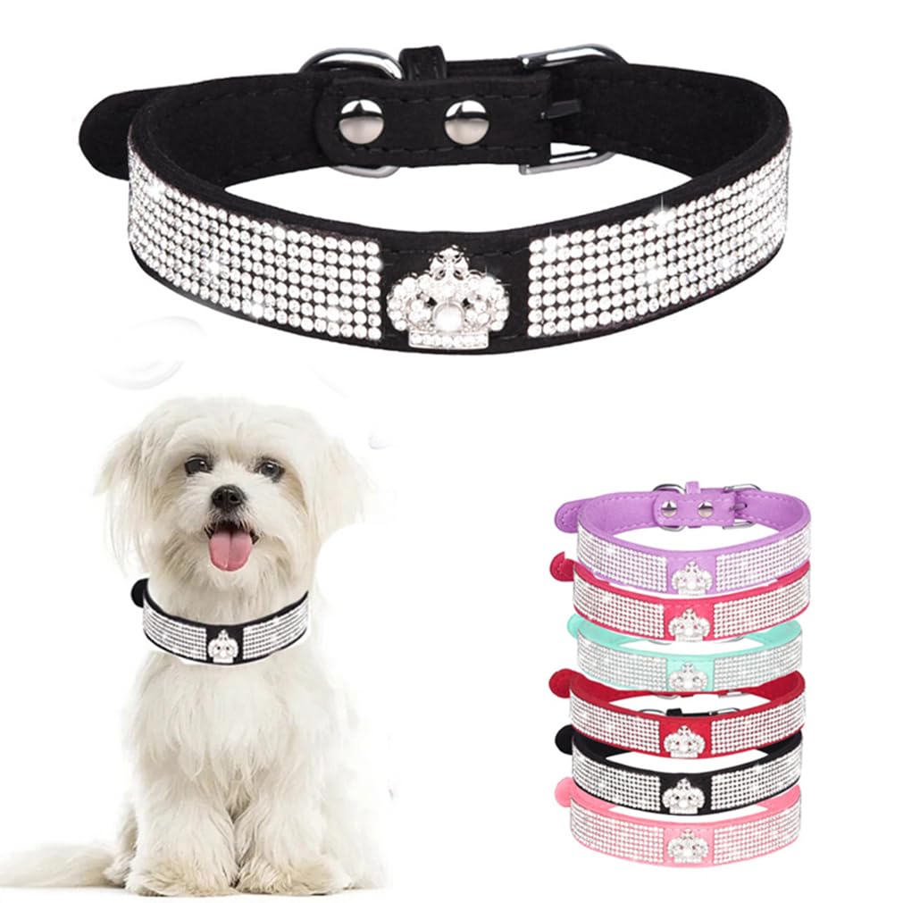 Black Bling Dog Collars For Medium Dogs, Rhinestone Dog Collar, Diamond Dog Collar Boy Pretty Jewel Glitter Sparkly Pet Collars 