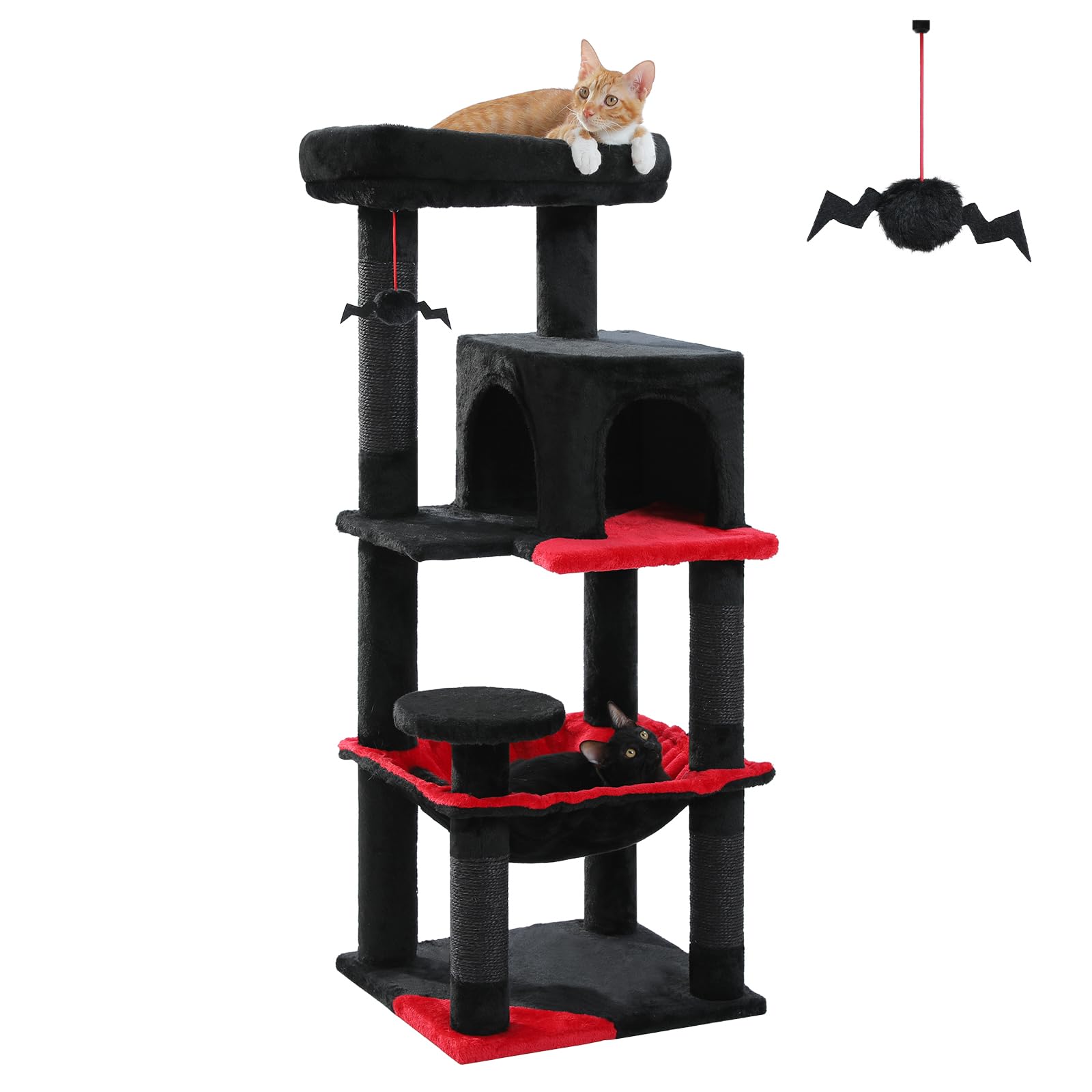 Pequlti 45.7'' Gothic Cat Tree For Indoor Cats With Metal Frame Big Hammock, Cat Tower For Small Or Medium Cats With Cat Condo H