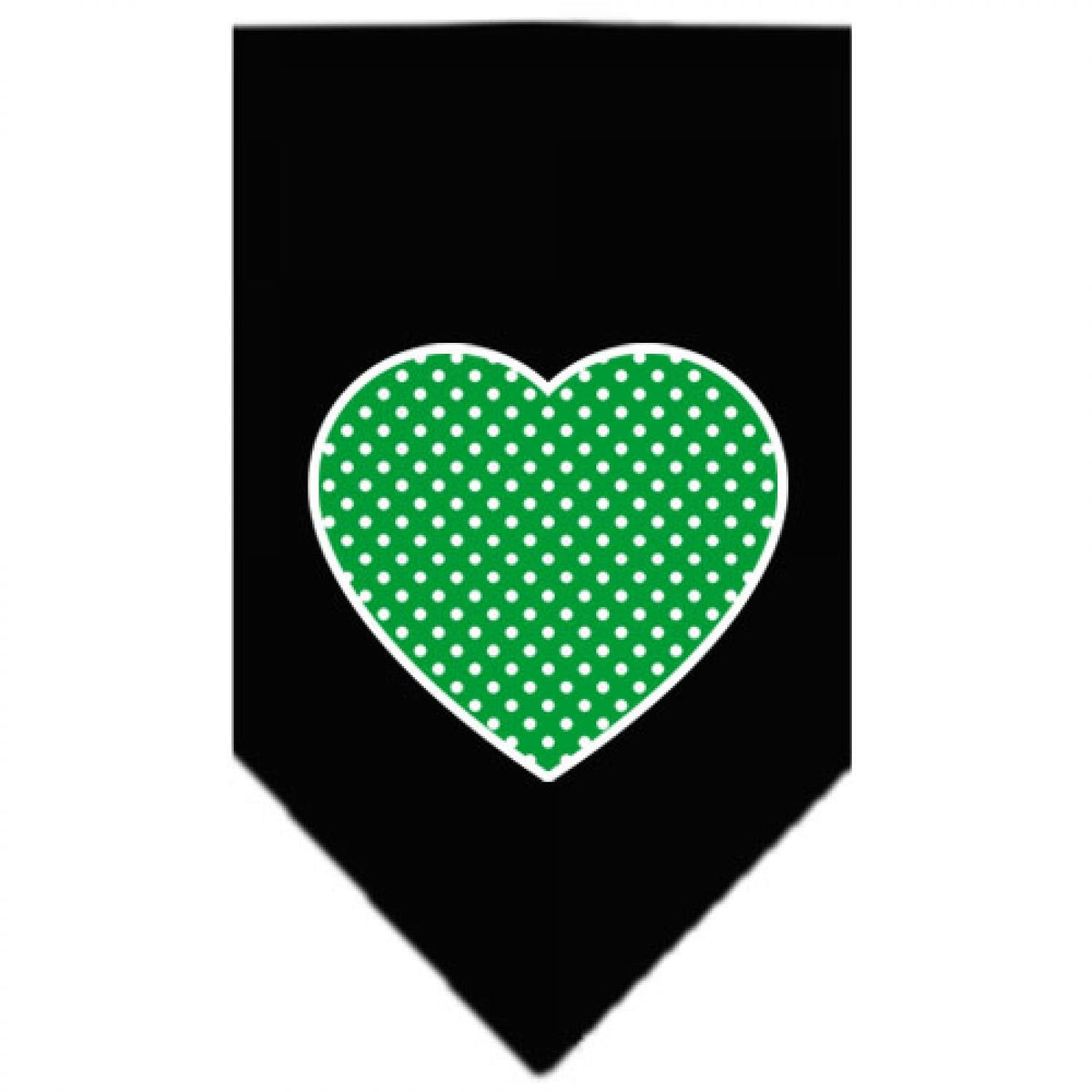 Pet and Dog Bandana Screen Printed, &quot;Green Swiss Dot Heart&quot; Black Large