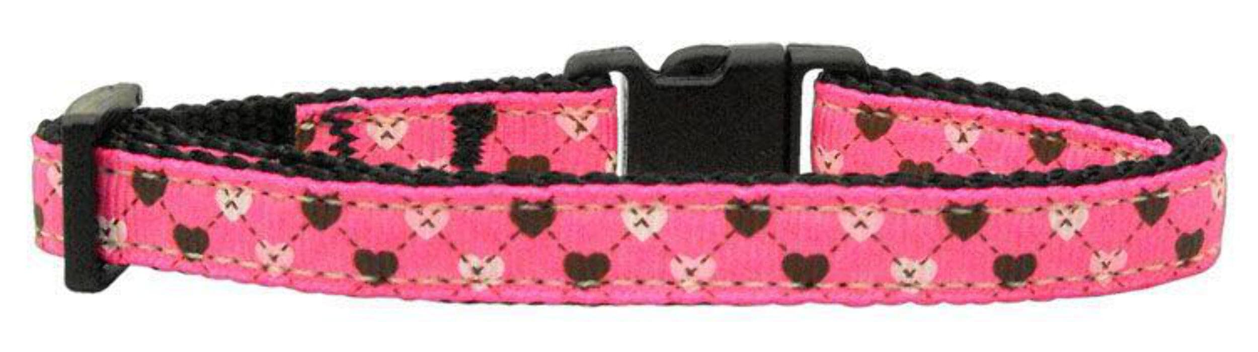 Mirage Pet Products Argyle Hearts Nylon Ribbon Martingale Collar for Pets, Medium, Bright Pink