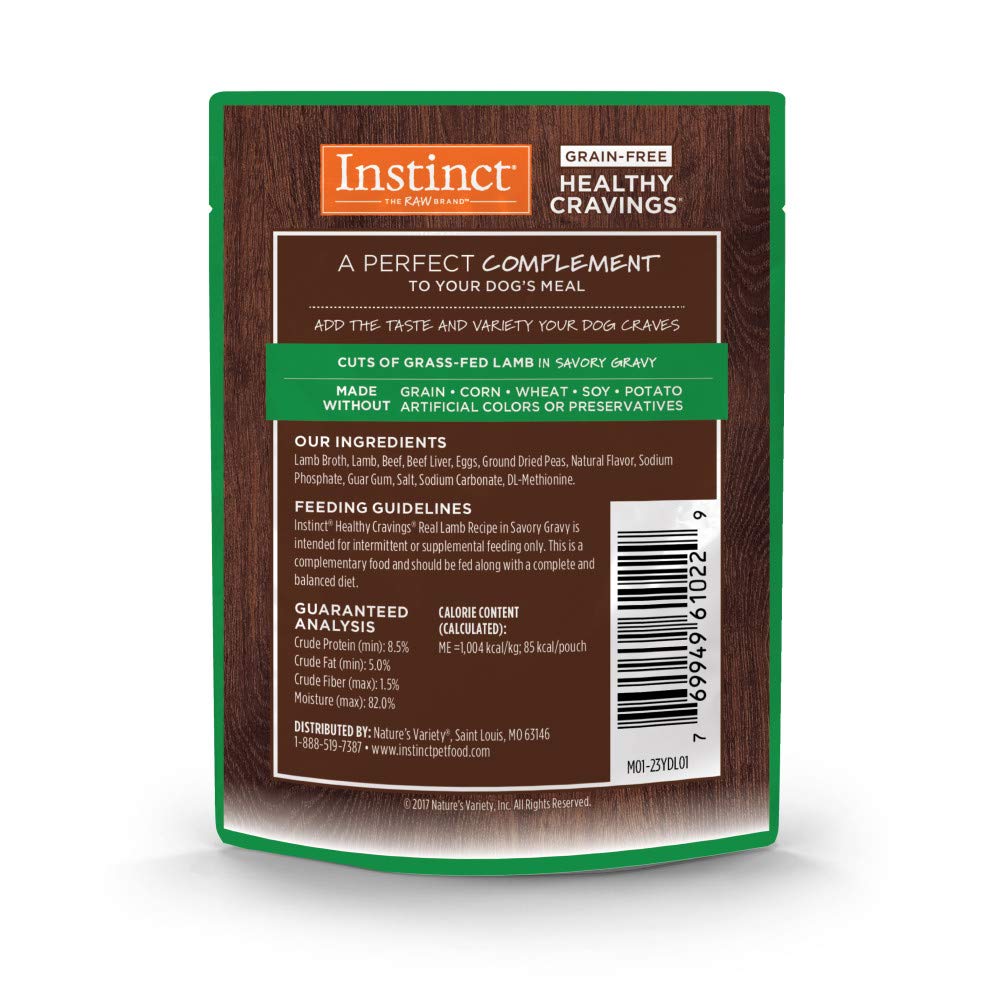 Instinct Healthy Cravings Natural Wet Dog Food Topper, Grain Free Recipe - Real Lamb, 3 oz. Pouches (Pack of 24)