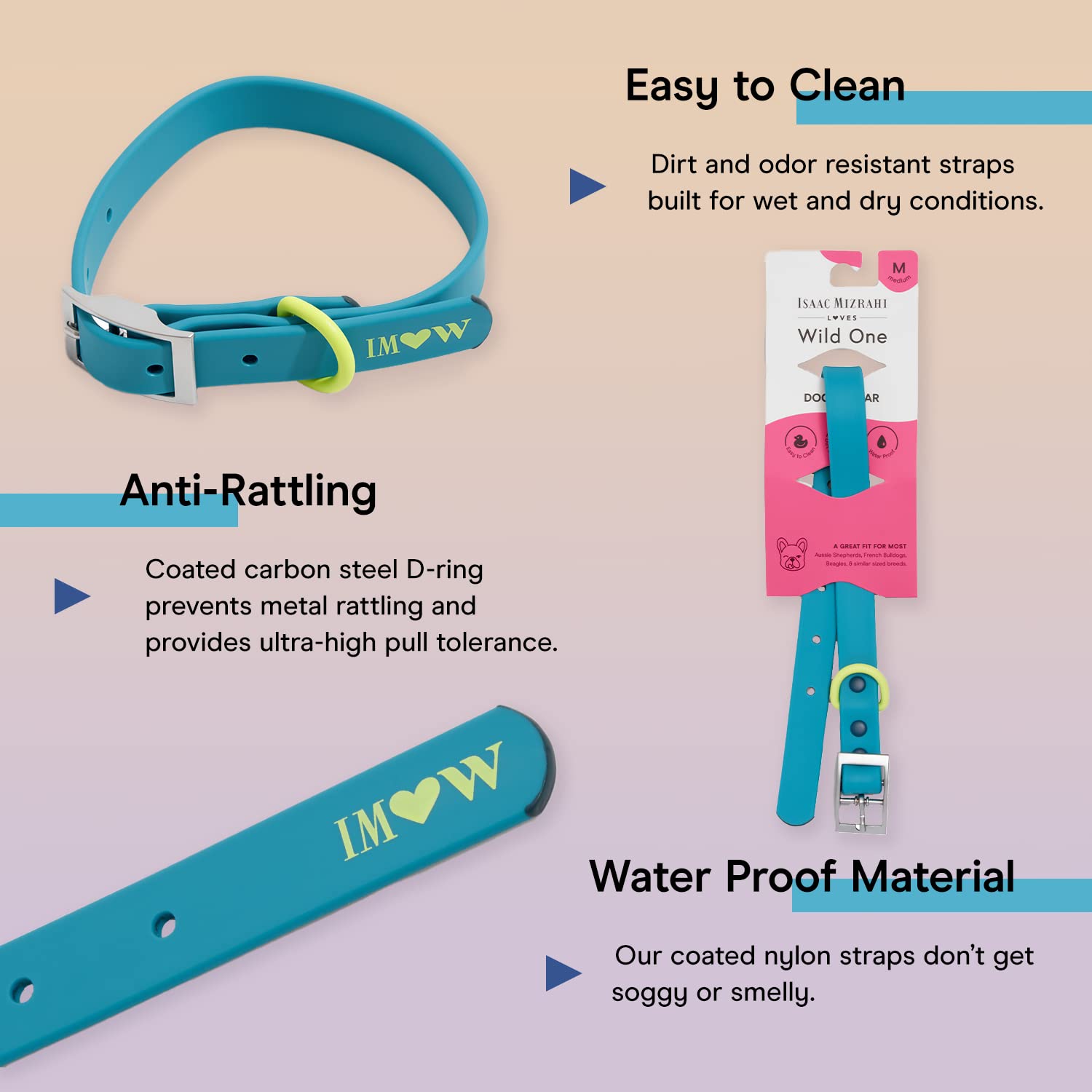 Wild One, Limited Edition, Designer Collection, Blue Dog Collar, Easy-Clean, All Weather Flex-Poly Strap With Metal, Durable, Di