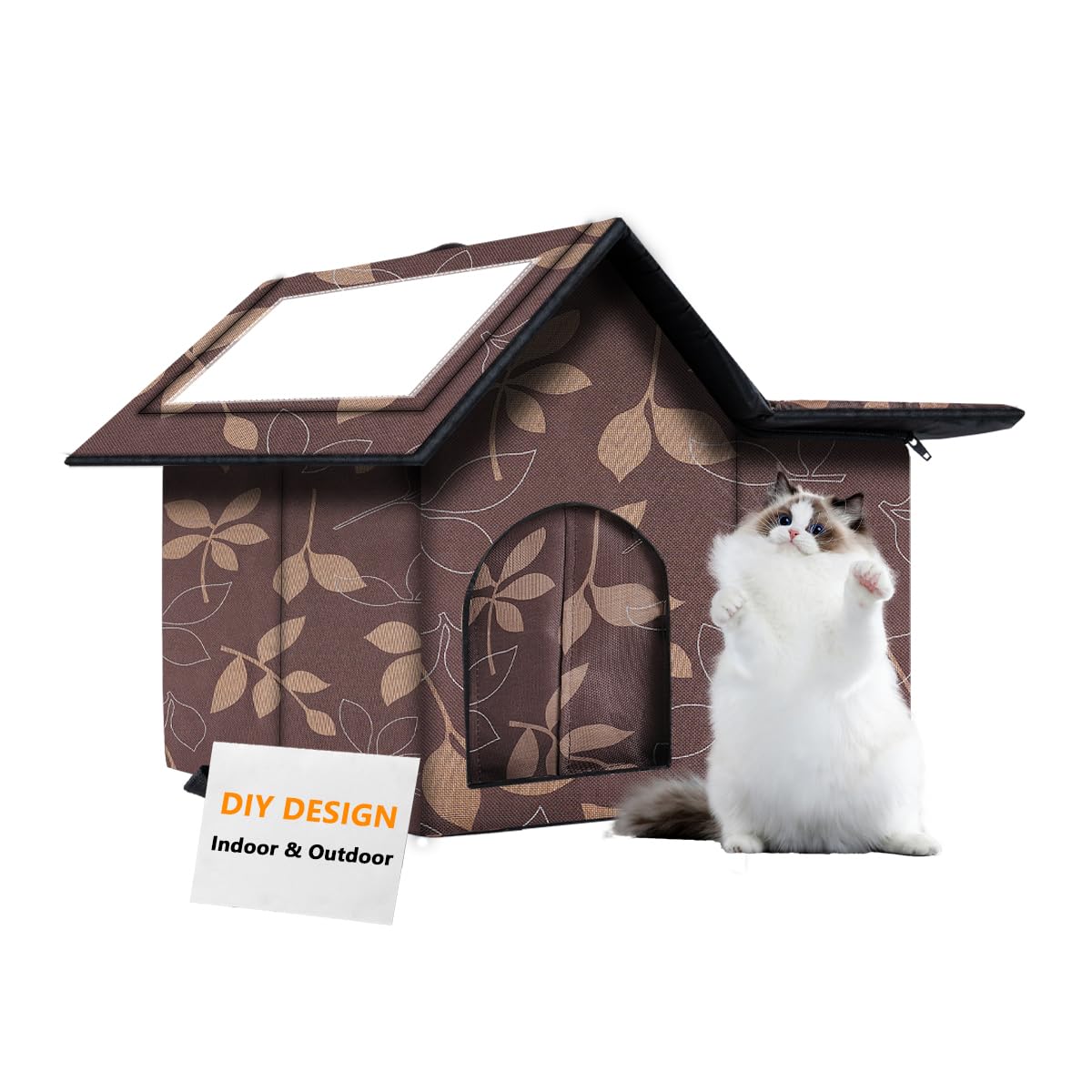 Large Outdoor Cat House Weatherproof, Houses For Outdoor Cats Feral, Collapsible Outside Cat House With Windproof Door, Diy Card