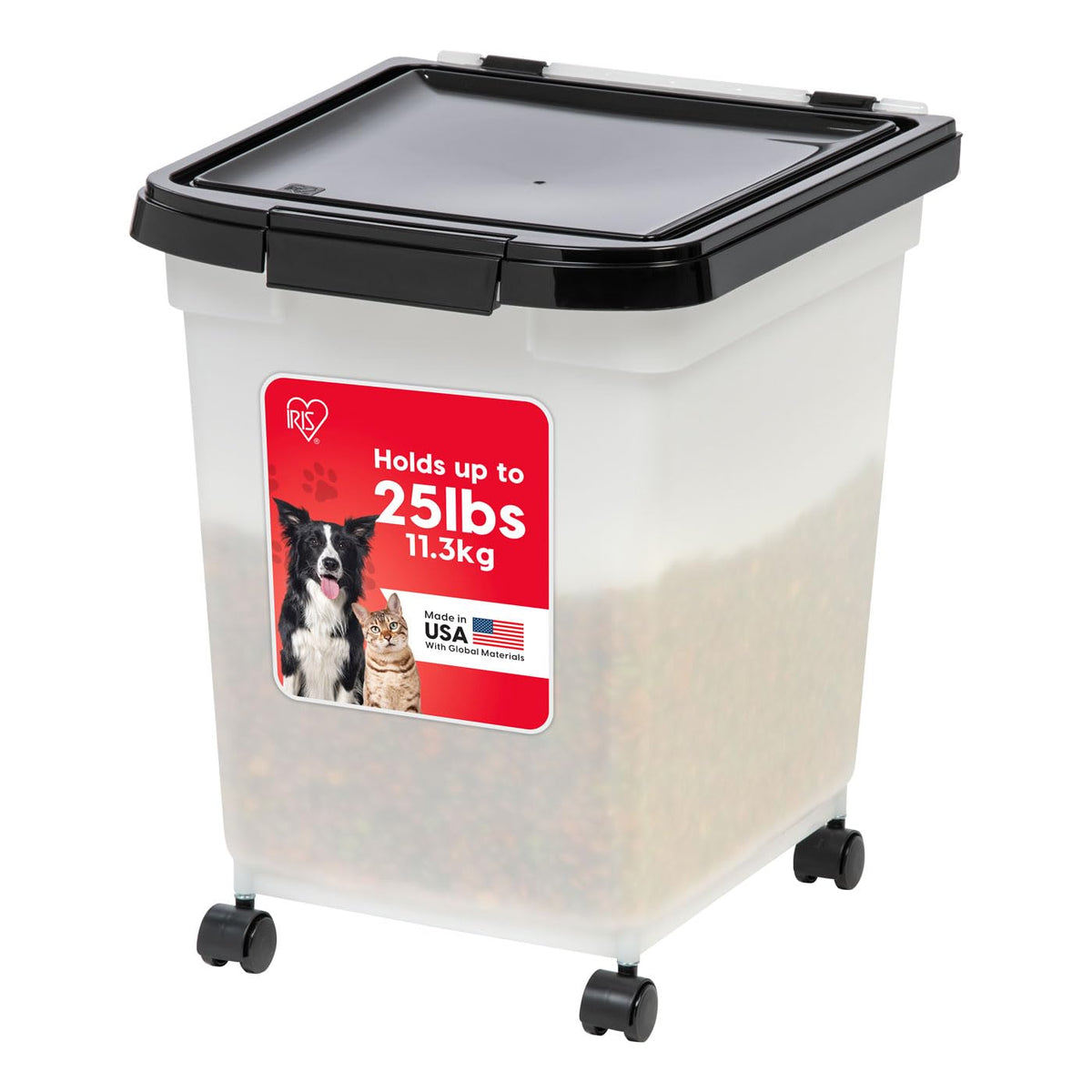 IRIS USA WeatherPro Airtight Dog Food Storage Container, Up to 25 lbs, Removable Wheels, for Dog Cat Bird and Other Pet Food Sto