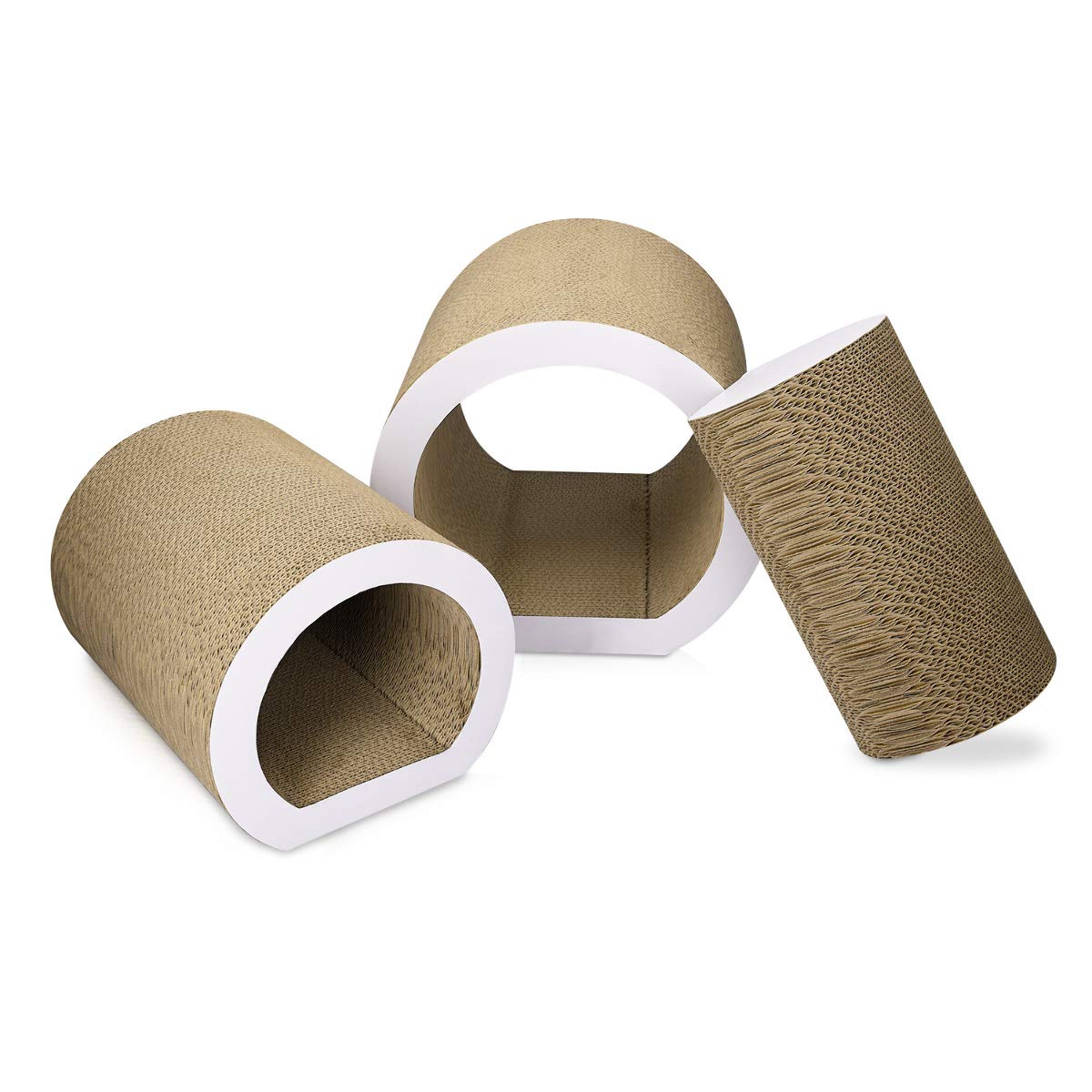 Navaris Cat Tunnel Scratcher Set (3-Pieces) - Corrugated Cardboard Paper Scratching Board Tubes And Roll Toy For Cats - Scratch, Lounge, Hide And Play