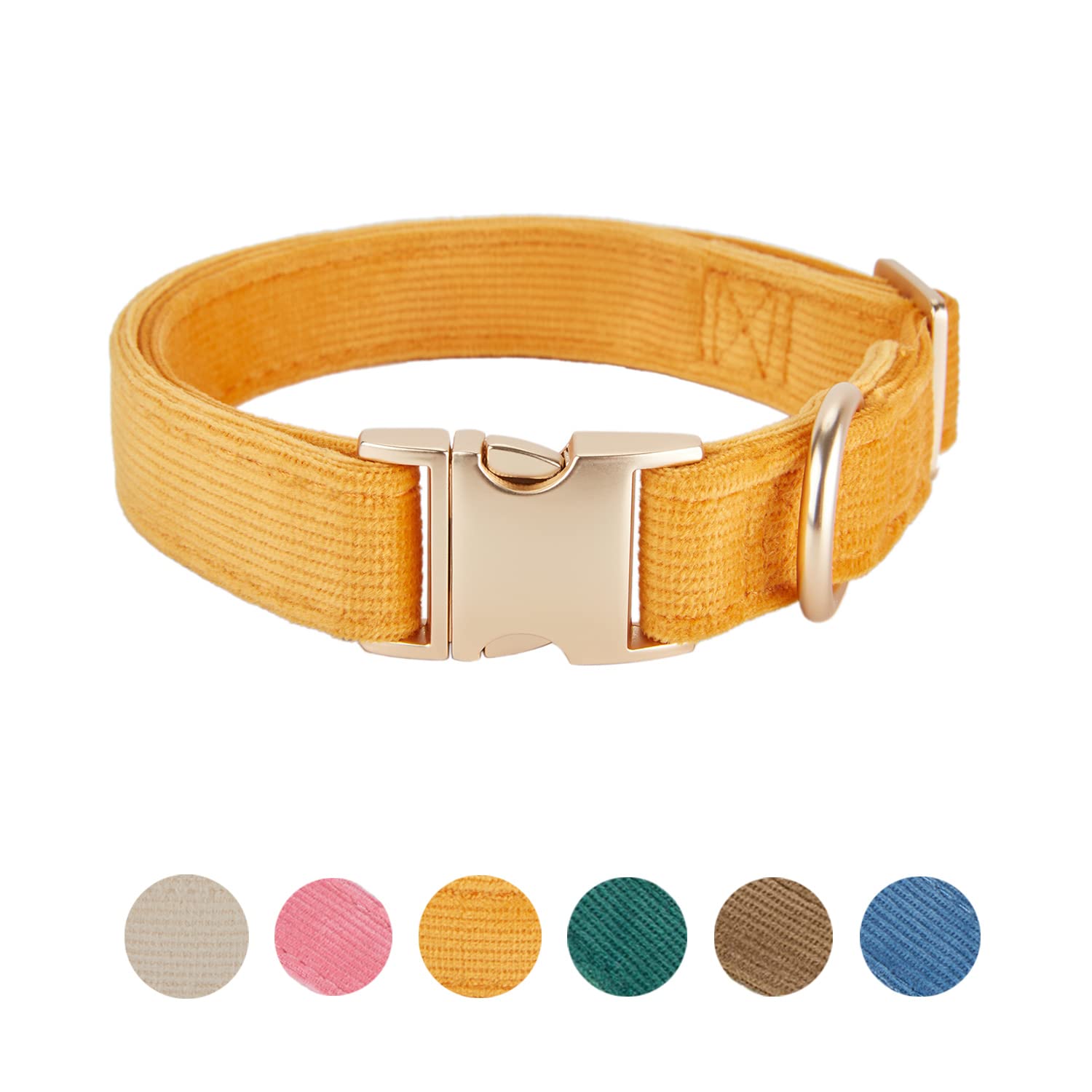 Petiry Soft Corduroy Fibric Dog Collar with High Grade Metal Buckle, for Small Dogs.(Orange,Small:10-15'')