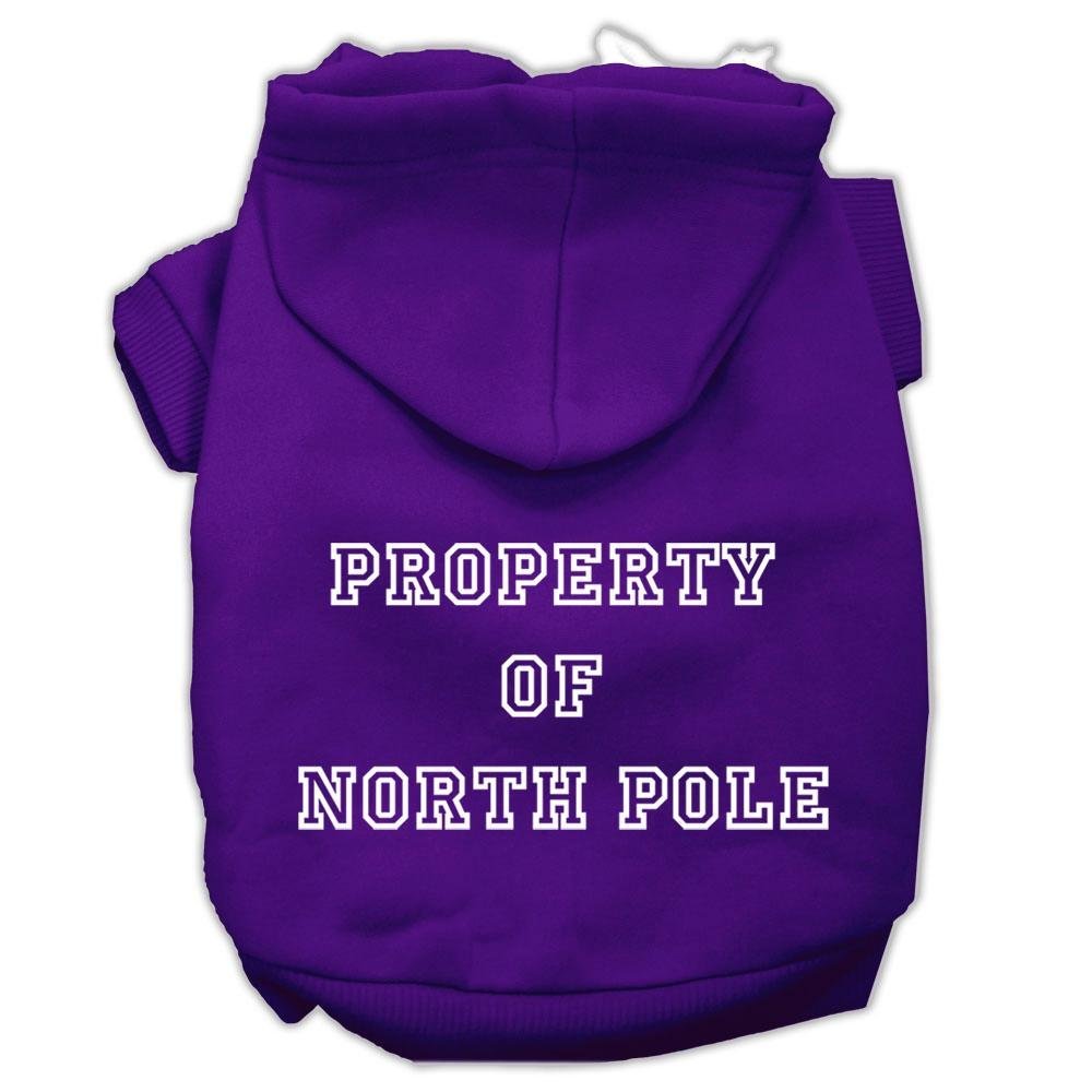 Christmas Pet Dog & Cat Hoodie Screen Printed, Property of North Pole Purple XS (0-3 lbs.)