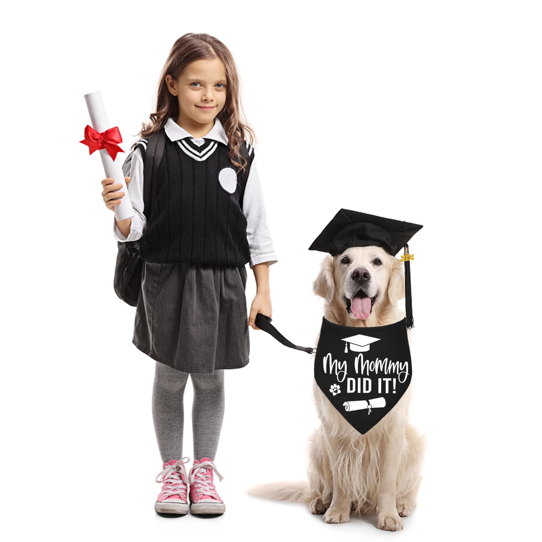 Stmk Dog Graduation Cap Bandana, Graduation Dog Cap With 2024 Tassels Dog Graduation Outfits Gifts Graduation Bandana For Small Medium Large Dogs (Black, Cap & My Mommy Did It Bandana)