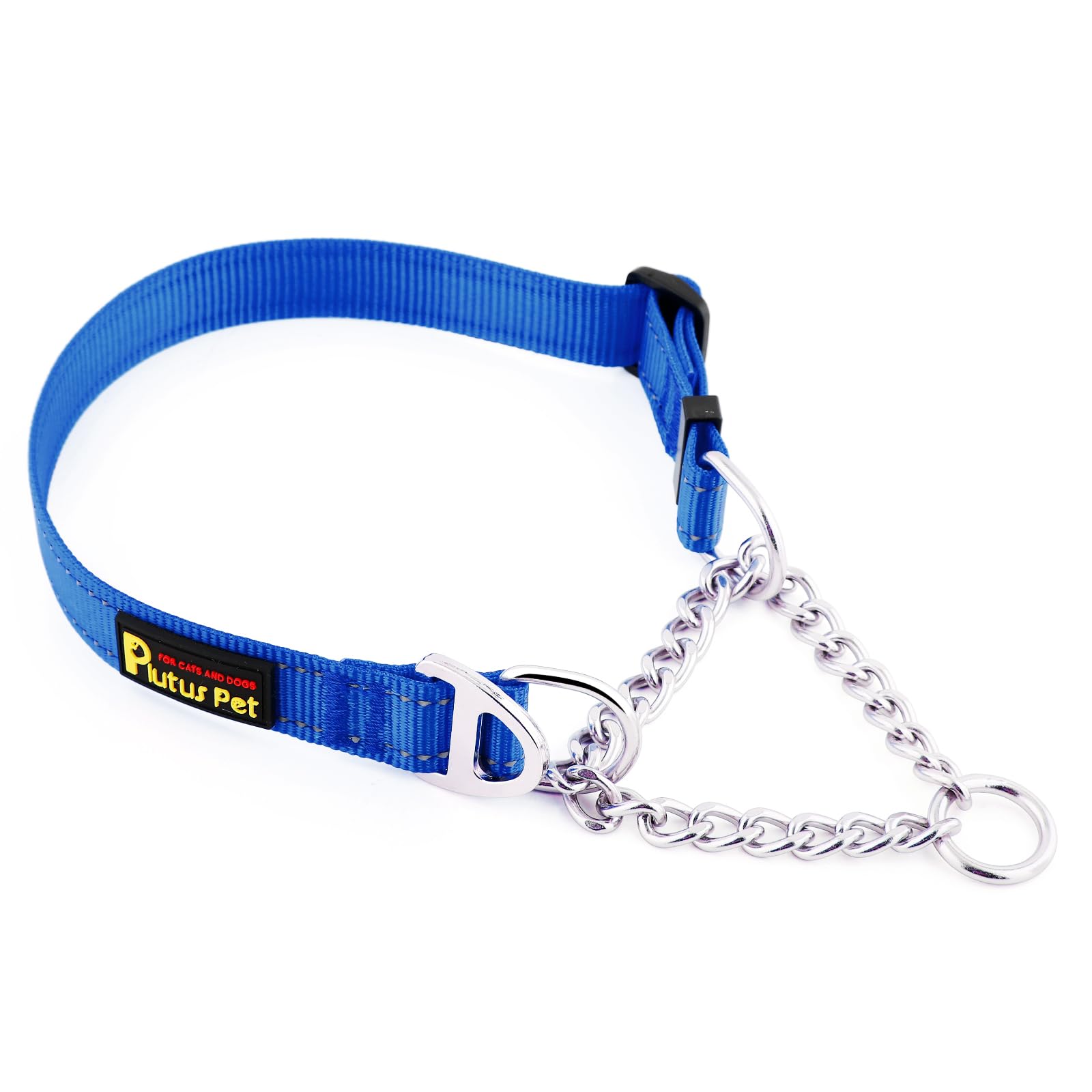 Plutus Pet Martingale Dog Collar with Stainless Steel Chain and Reflective Nylon, Adjustable No Pull Training Collar, for Small 