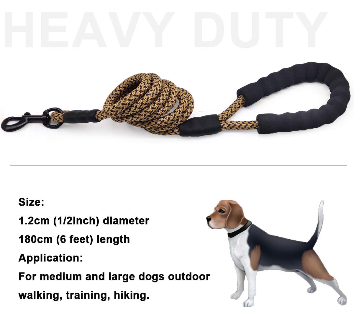 MayPaw Heavy Duty Rope Dog Leash, 1/2 x 6FT Nylon Pet Training Leash, Soft Padded Handle Thick Lead Leash for Large Medium Dogs