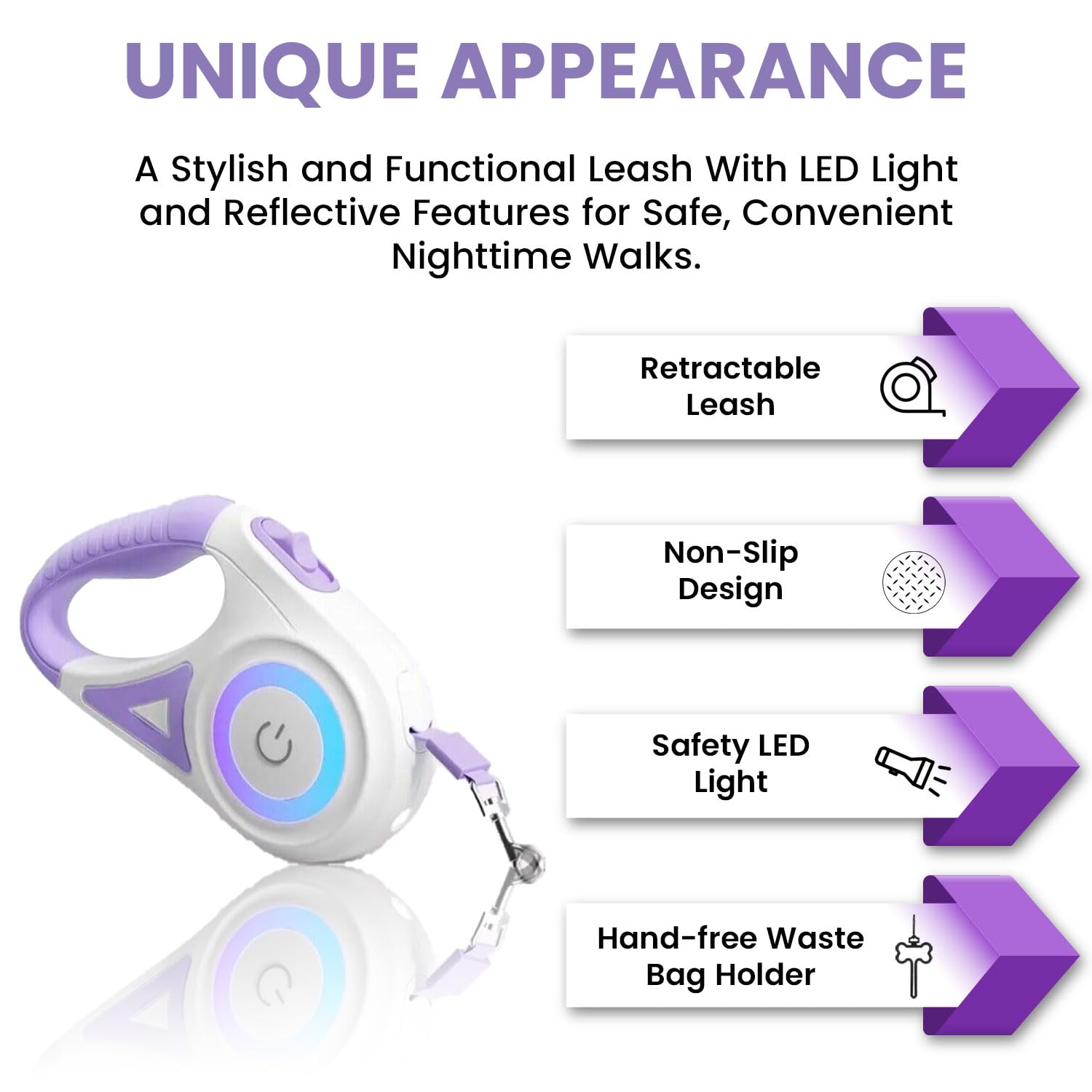 Best Dog Supplies Luminous Retractable Dog Leash With Front Safety Led Light - 360Tangle-Free Training Leash For Ultimum Freedom