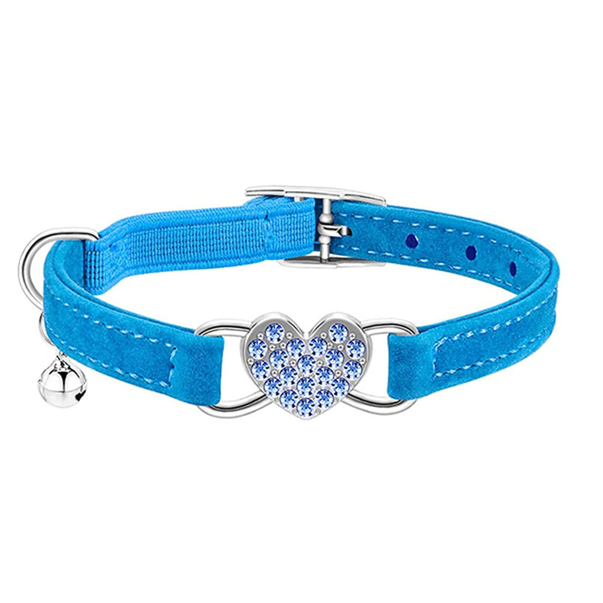 Wdpaws Heart Bling Cat Collar With Safety Belt And Bell Adjustable 8-10 Inches For Kitten Cats (Blue)