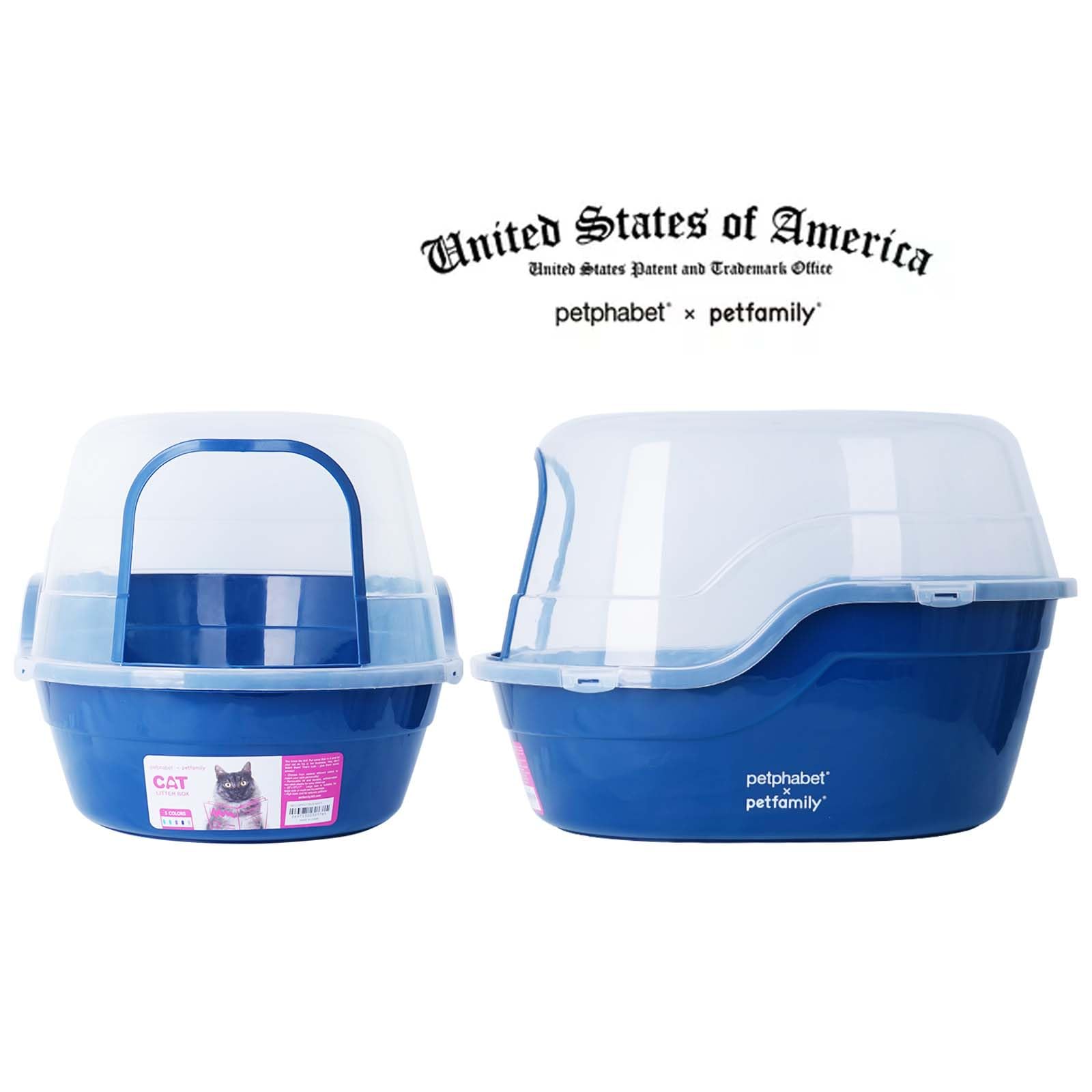 Petphabet Covered Litter Box, Jumbo Hooded Cat Litter Box Holds Up To Two Small Cats Simultaneously,Extra Large (Navy Blue)