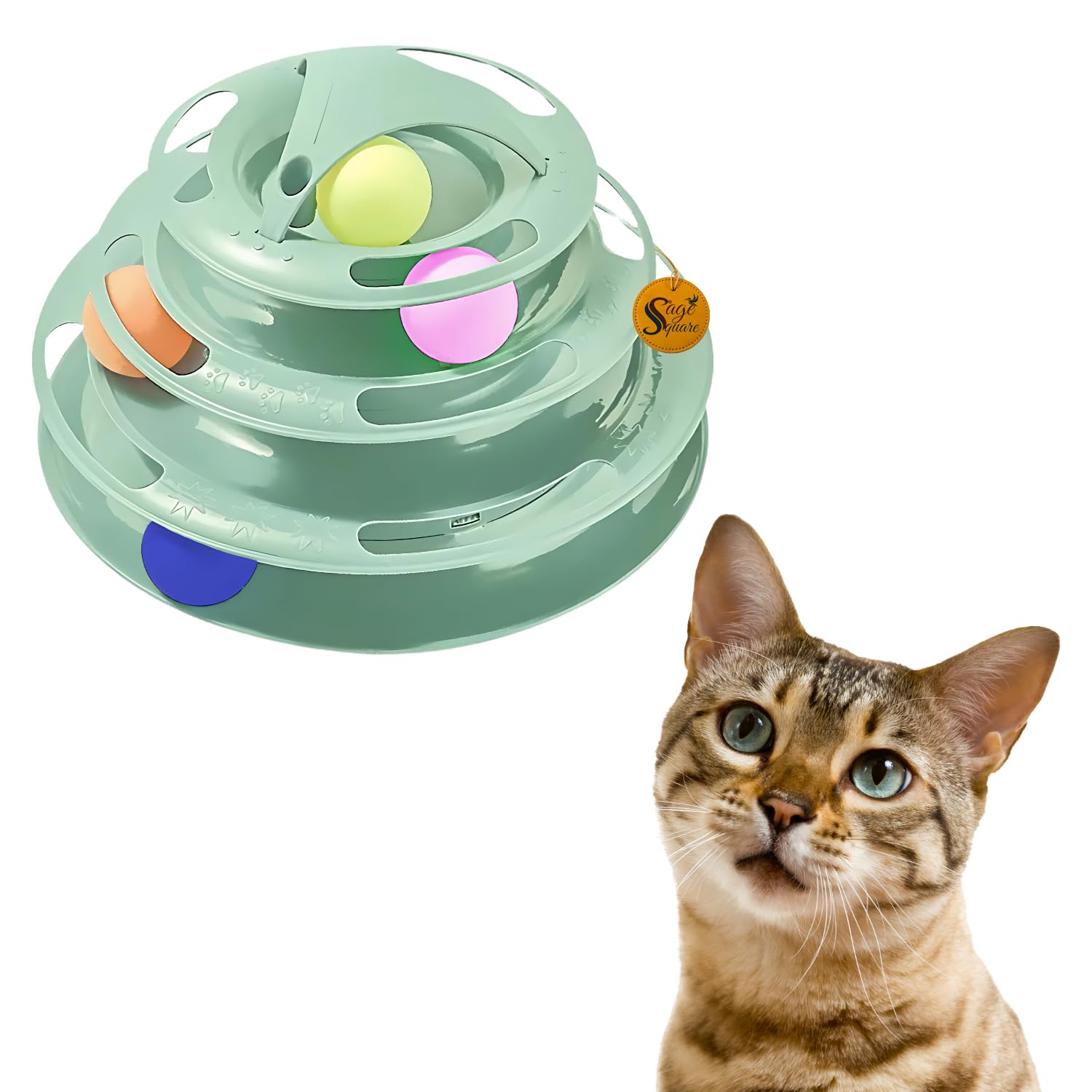 Sage Square 3Level Cat Toy  Interactive Tower With Spinning Balls  Fun, Durable Play For Cats & Kittens  Encourages Exercise