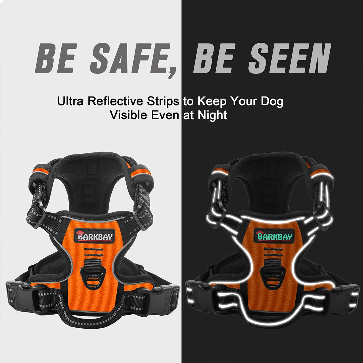 Barkbay No Pull Dog Harness Front Clip Heavy Duty Reflective Easy Control Handle For Large Dog Walking(Orange,L)