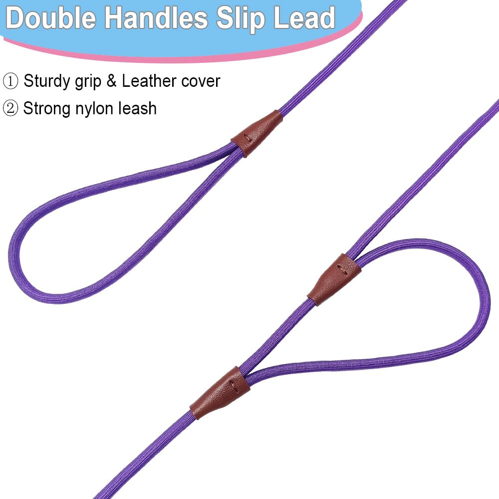 Yucforen Double Handle Slip Lead 8Ft Dog Leash, Anti Choke 1/4' Nylon Rope Training Lead, Traffic Handle No-Pull Control Leash