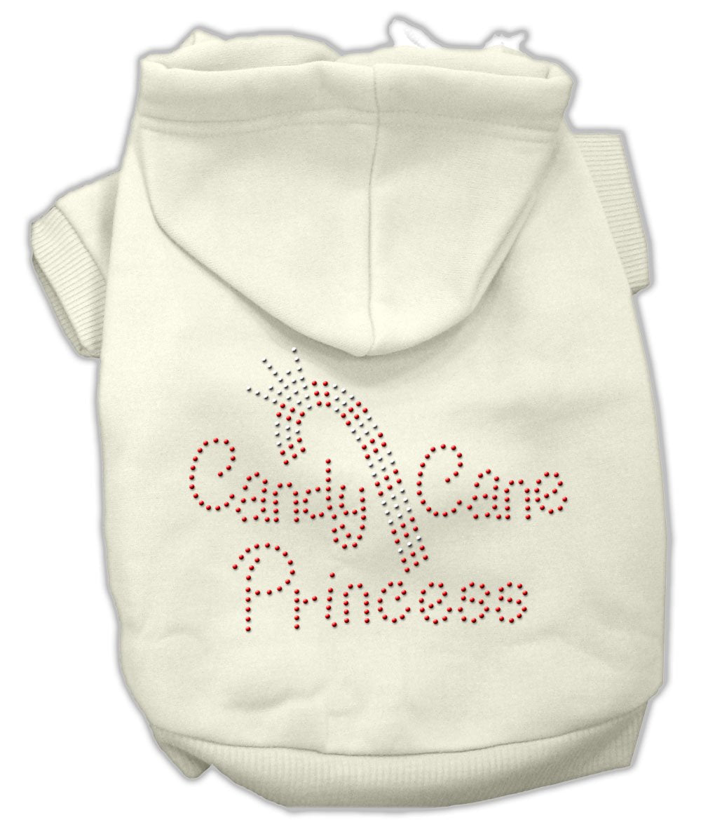 Christmas Pet Dog & Cat Hoodie Rhinestone, &quot;Candy Cane Princess&quot; Cream XS (0-3 lbs.)