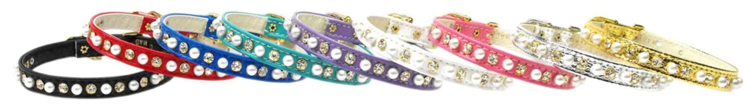 Dog, Puppy and Pet Collar, 3/8&quot; Wide Pearl & Clear Crystals Turquoise 8