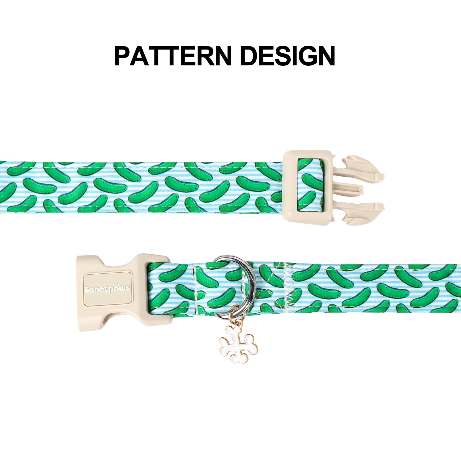 Lionet Paws Summer Dog Collar- Cute Cucumbers Dog Collars With Plastic Buckle,Blue Stripe Light Adjustable Dog Collars For Mediu