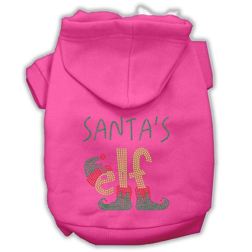 Christmas Pet, Dog & Cat Hoodie Rhinestone, 'Santa'S Elf' Bright Pink Sm (3-6 Lbs.)