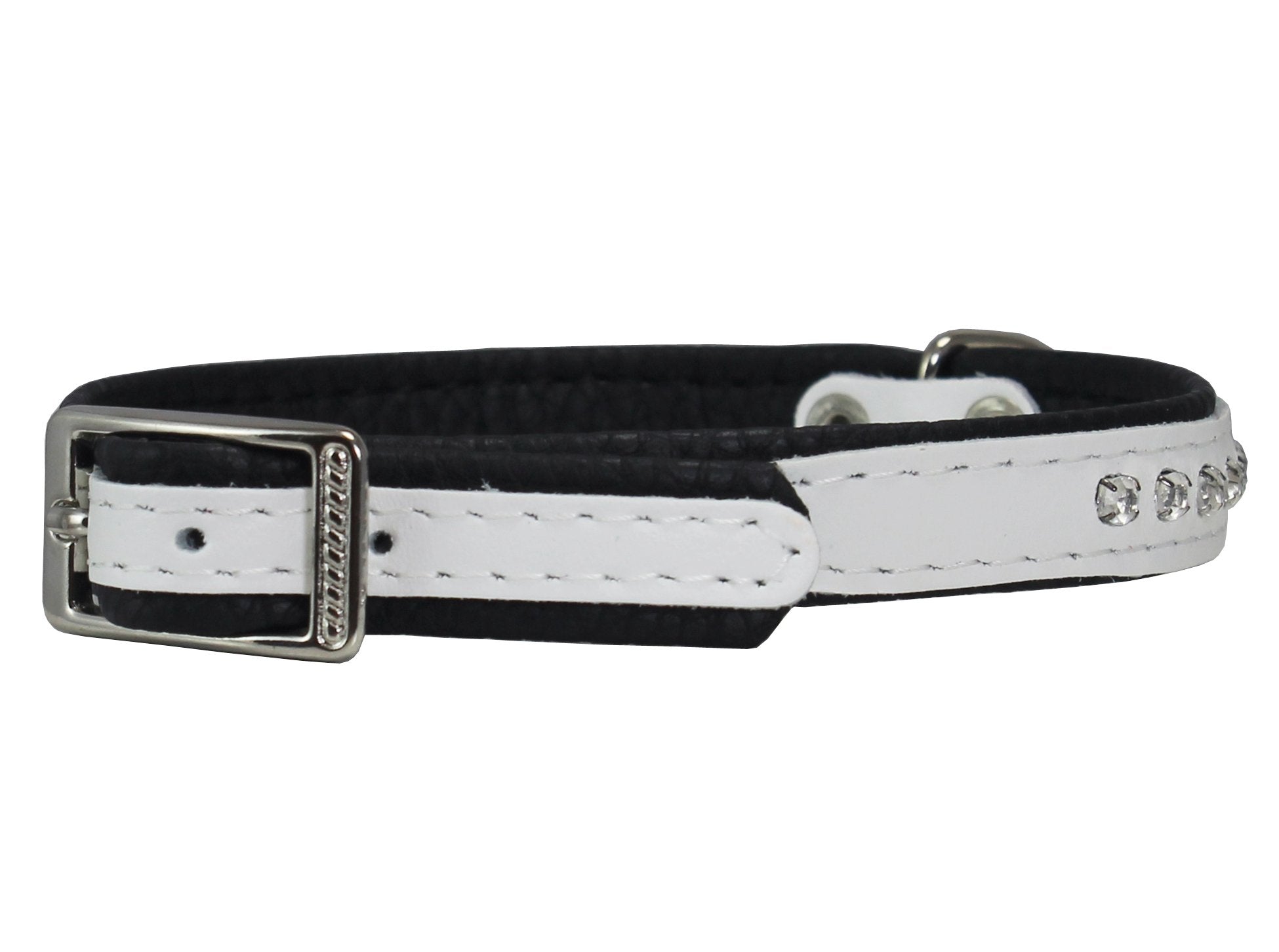 Dogs My Love Rhinestone Genuine Leather Dog Collar (White, 6.5'-8' Neck)