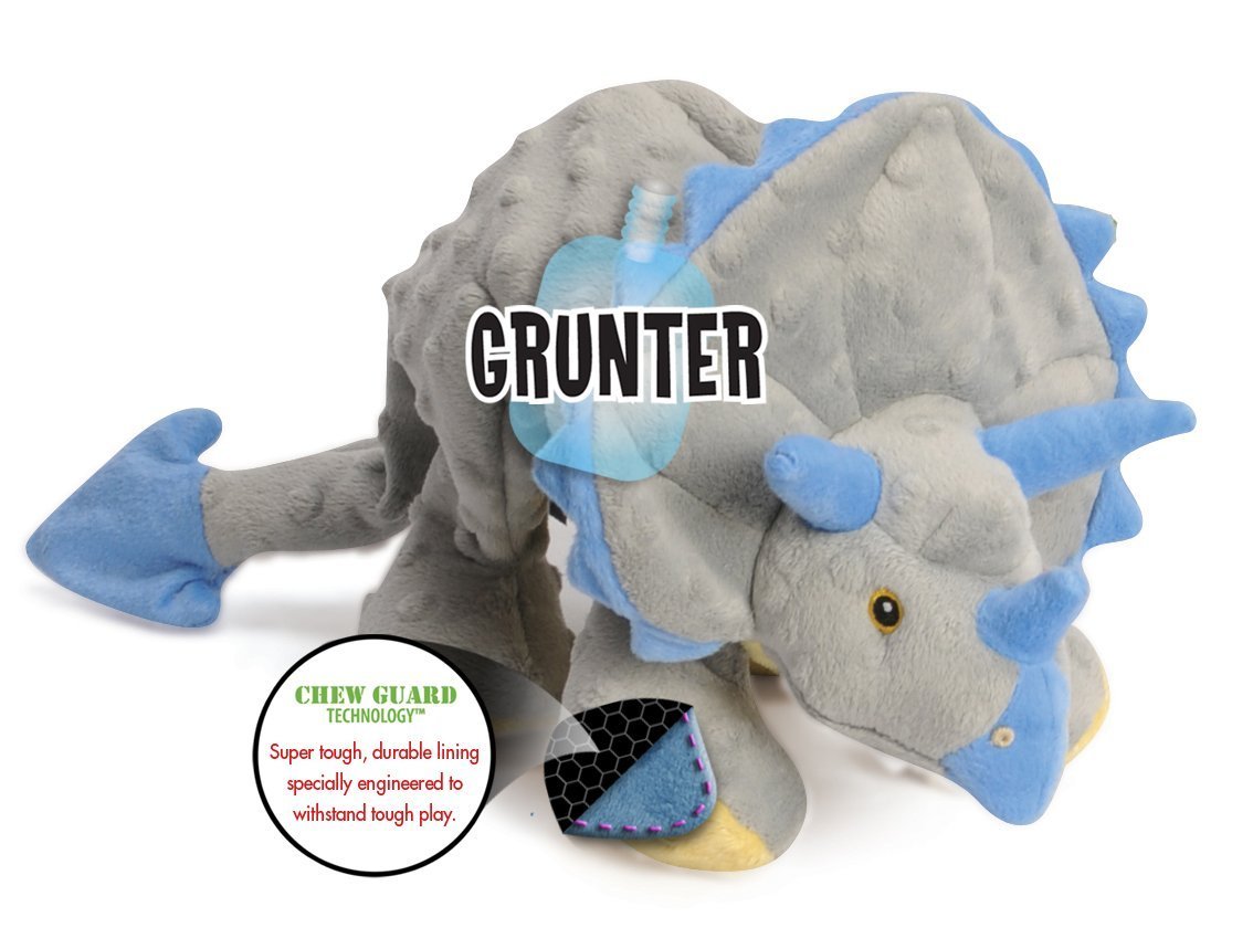 Godog Dinos Frills Squeaky Plush Dog Toy, Chew Guard Technology - Gray, Large