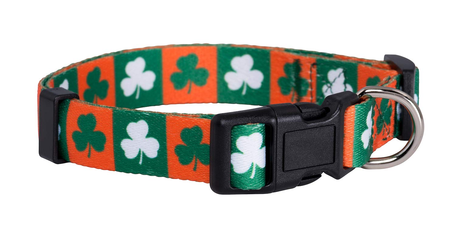 Native Pup St Patricks Dog Collar- Saint Patrick Green Shamrock Pet Collars- St. Patricks Lucky Irish- Adjustable For Small, Med