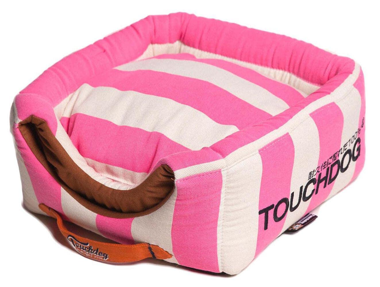 Touchdog Polostriped Convertible Squared 2In1 Collapsible Pet Dog Cat Bed House, One Size, Pink, White