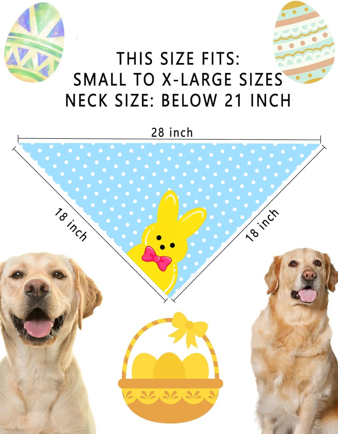 Easter Dog Bandanas, Reversible Colorful Bunny Pet Scarf 2 Pack, Dual-Layer Happy Easter Holiday Puppy Dog Kerchief Gifts (Easte
