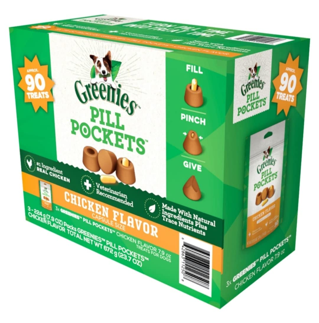 Greenies Chicken Flavor Capsule Size Pill Pockets Treats For Dogs 3 /7.9 Oz Net Wt 23.7 Oz