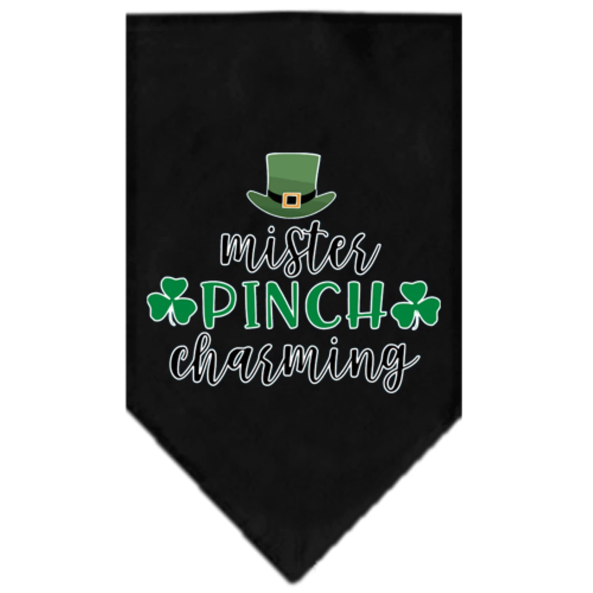 Pet and Dog Bandana Screen Printed, &quot;Mr. Pinch Charming&quot; Black Small