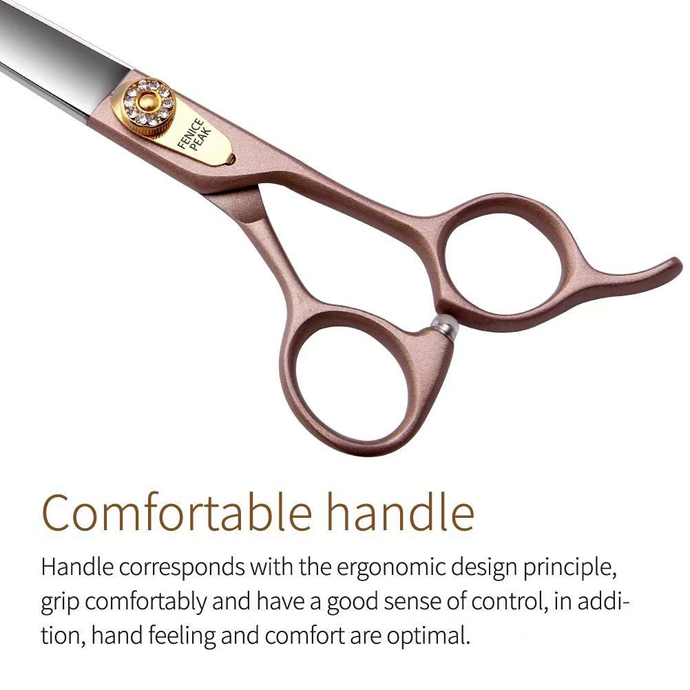 Fenice Peak 8'' Dog Straight Scissors For Grooming 440C Stainless Steel Rose Gold Professional Pet Trimming Scissors Sharp Blade