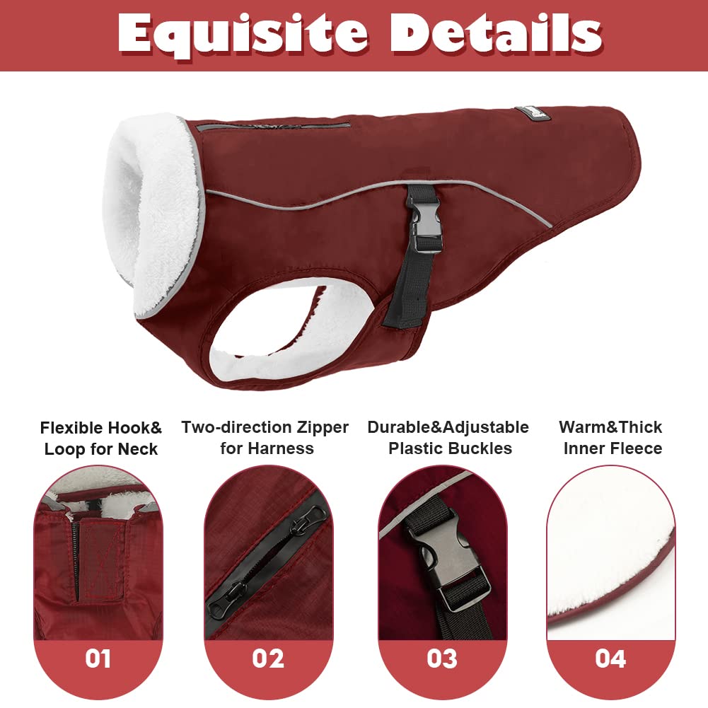 Emust Dog Jacket Winter, Cozy Windproof Dog Jacket For Cold Weather, Solid Color Dog Vests For Winter For Medium Dogs, Burgundy,